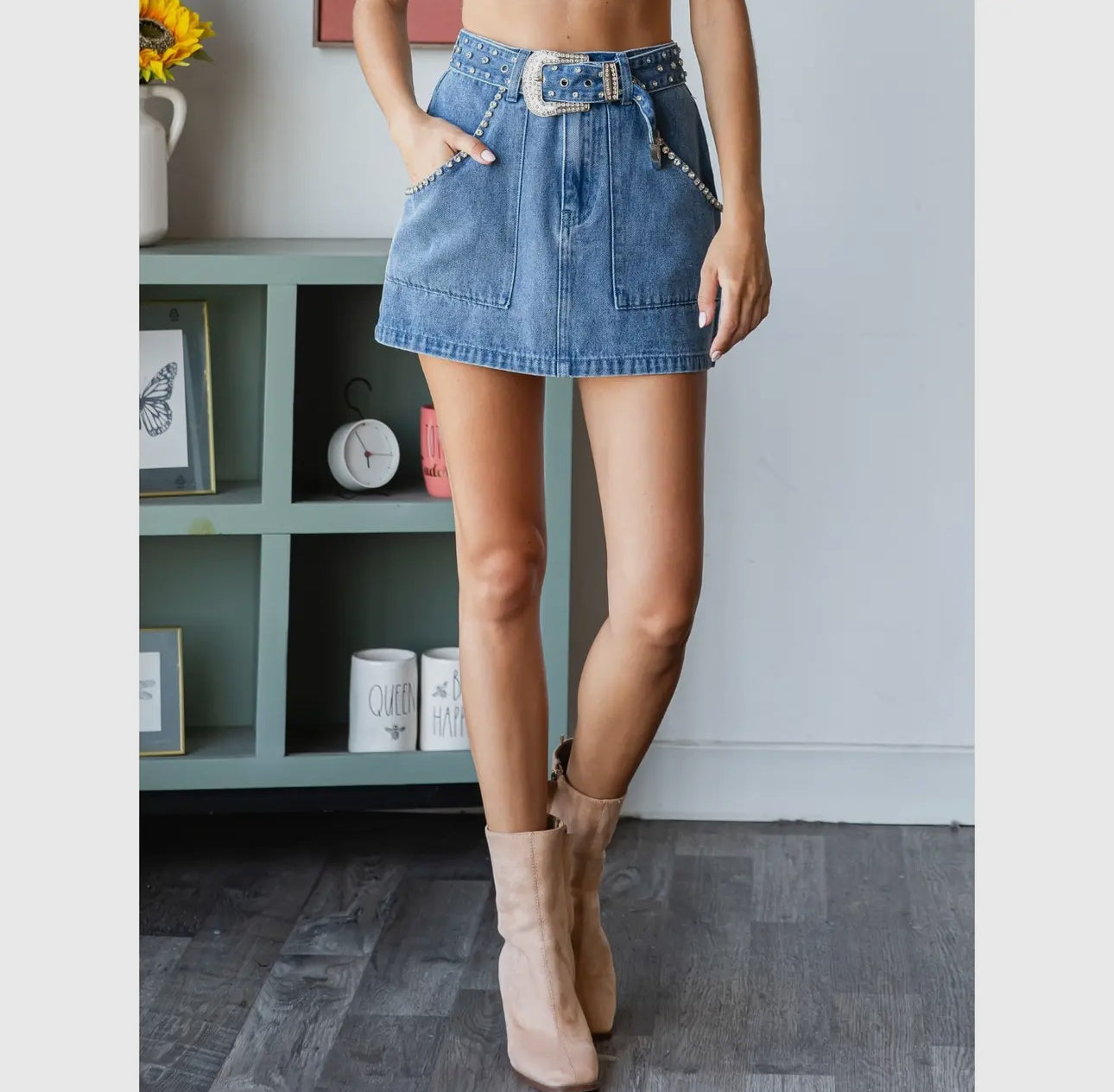 Rhinestone Babe Denim Skirt