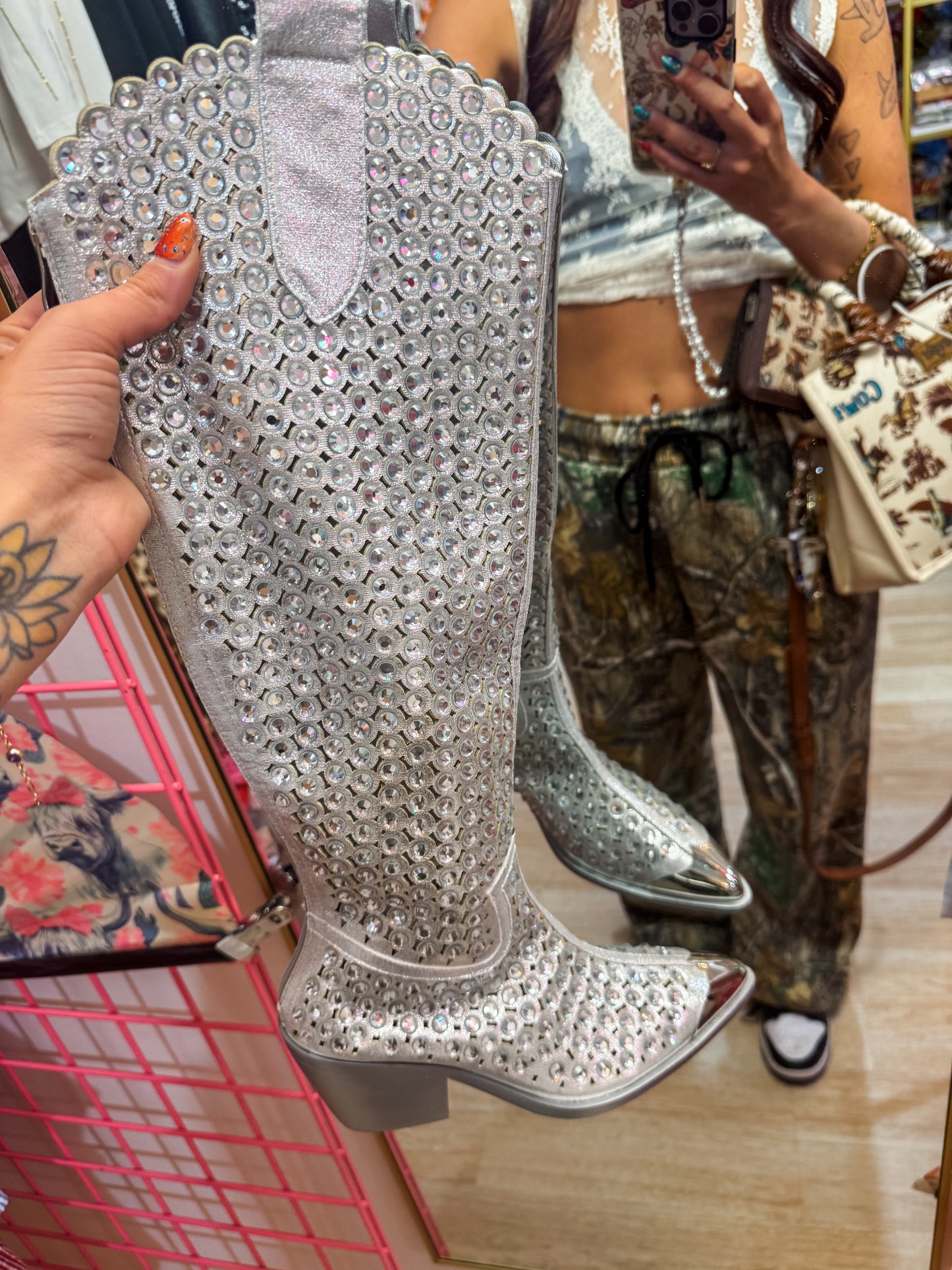 Azalea Wang Diamond White Boots