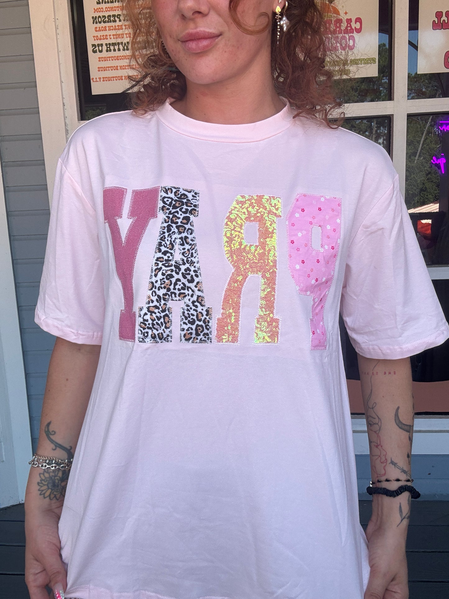 PRAY Sequin Leopard Patched Graphic S/S 26 Tee | S-XL