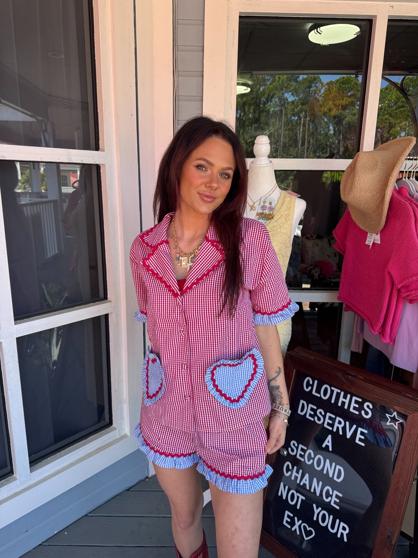 PAJAMA TOP WITH HEART SHAPE POCKET ON THE FRONT WITH SHORTS