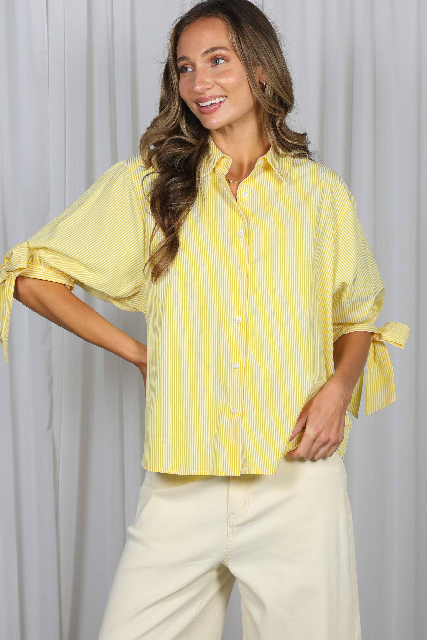 Sunshine Yellow Bow Blouse Top