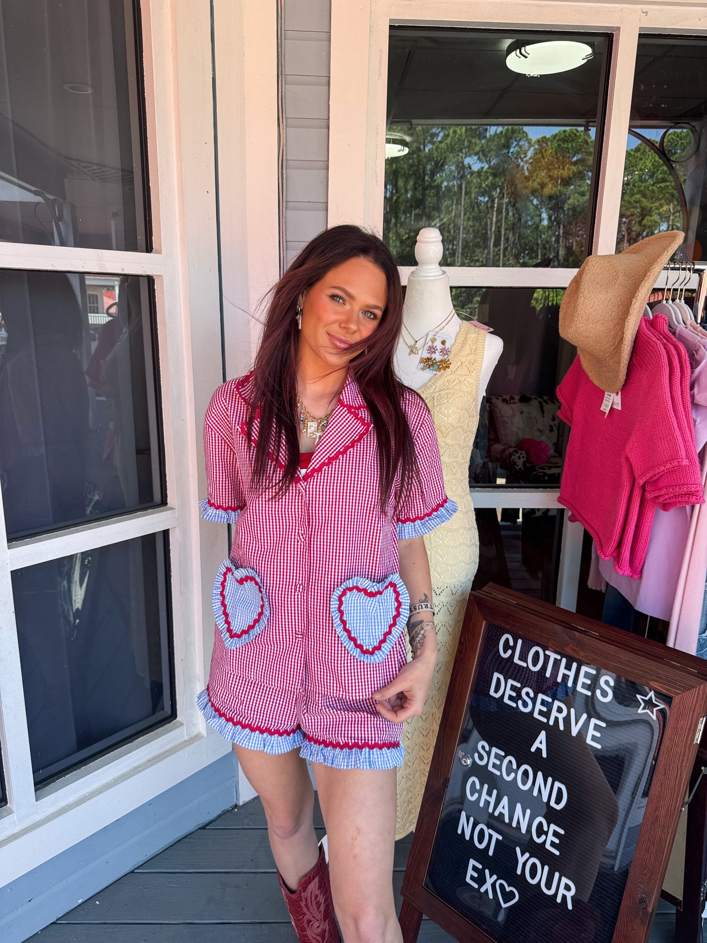 PAJAMA TOP WITH HEART SHAPE POCKET ON THE FRONT WITH SHORTS
