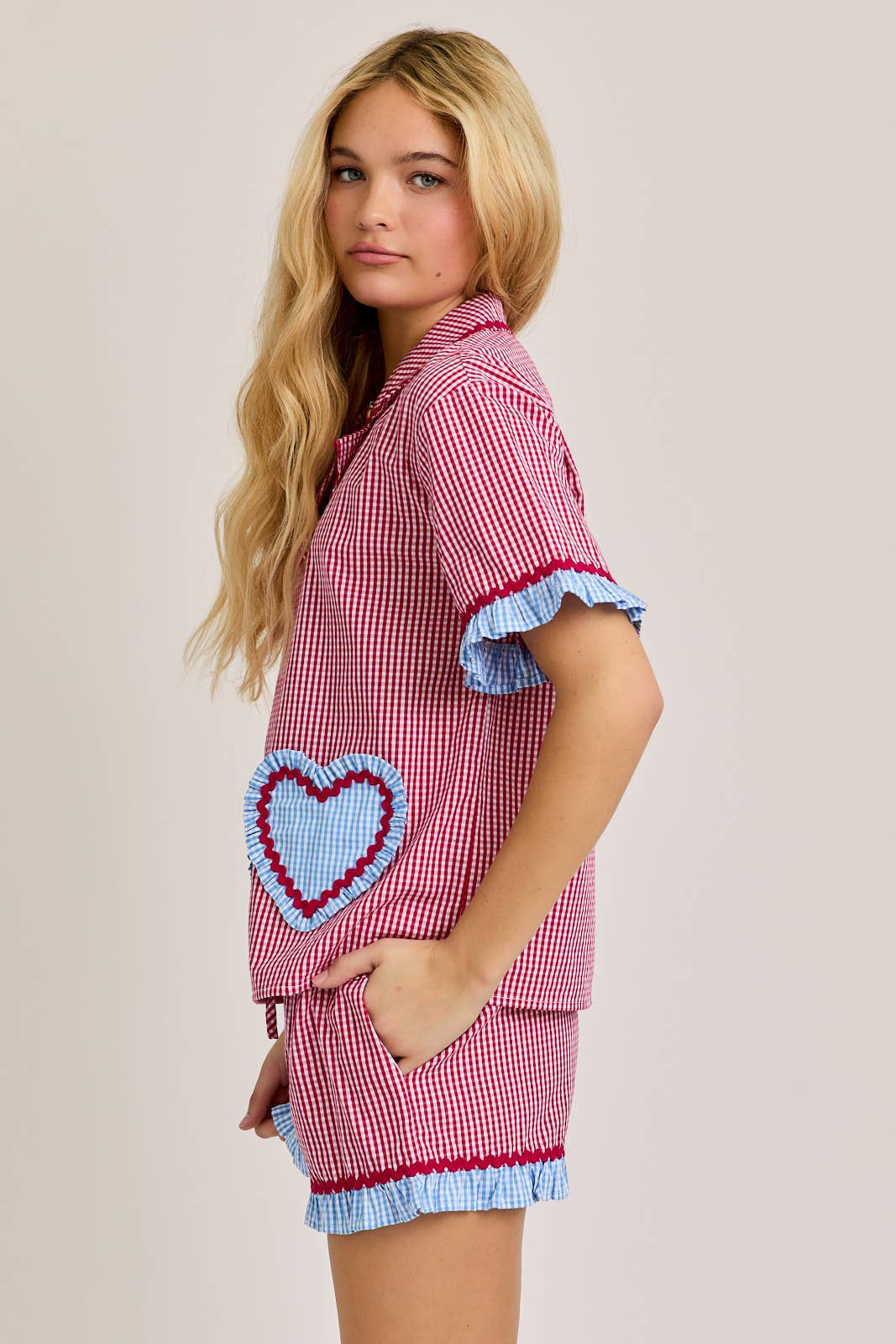 PAJAMA TOP WITH HEART SHAPE POCKET ON THE FRONT WITH SHORTS