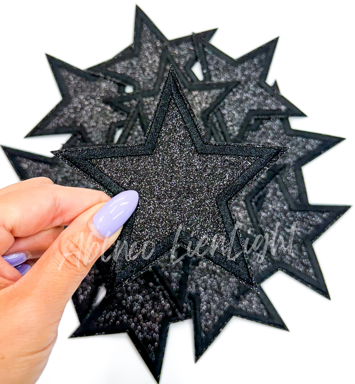 3” Black glitter star embroidery patch iron on