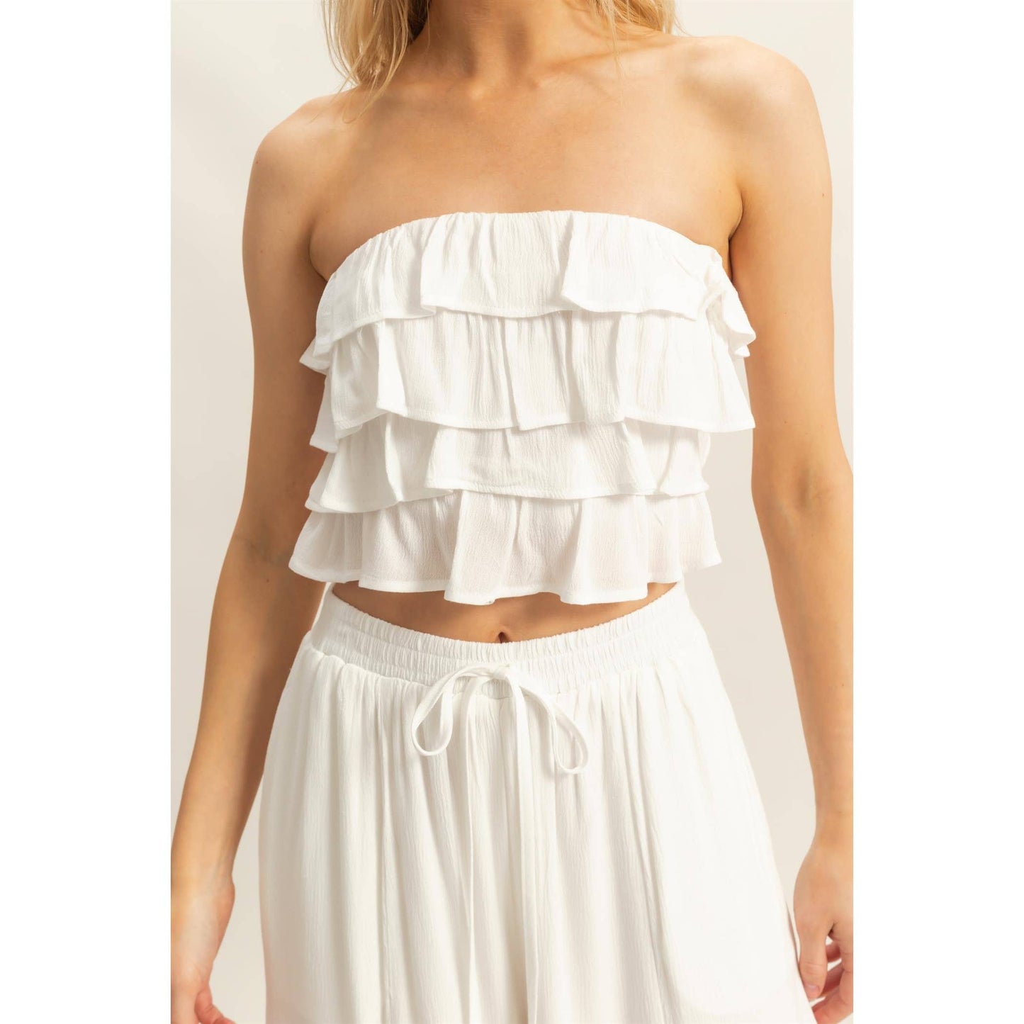 Ruffle Top And Flowy Pants Set