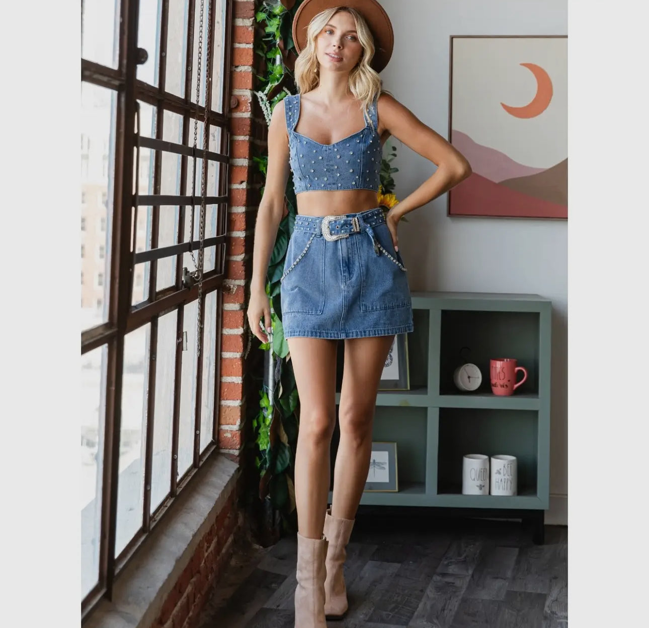Rhinestone Babe Denim Skirt