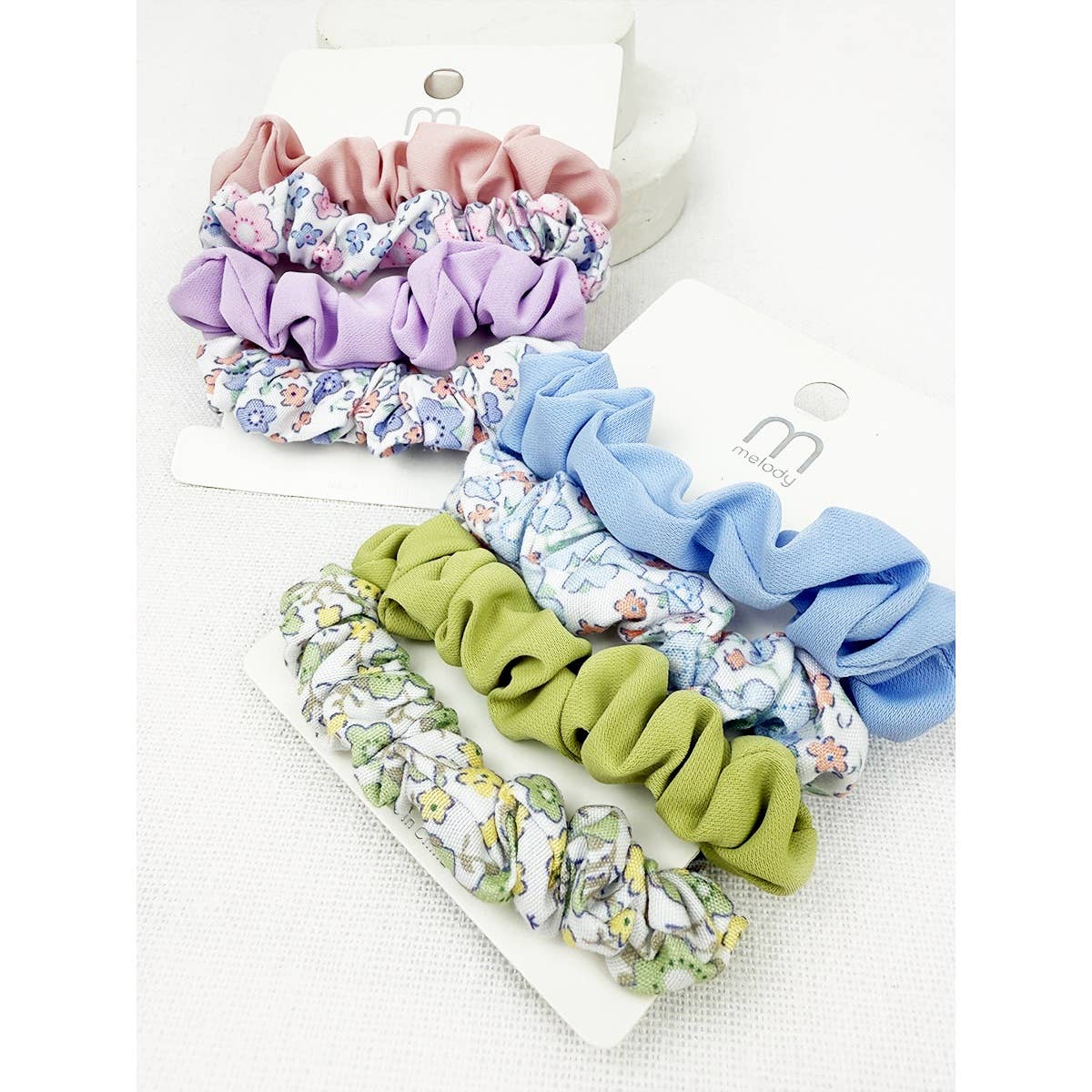 Soft Tone Solid and Ditsy Floral Print Scrunchie