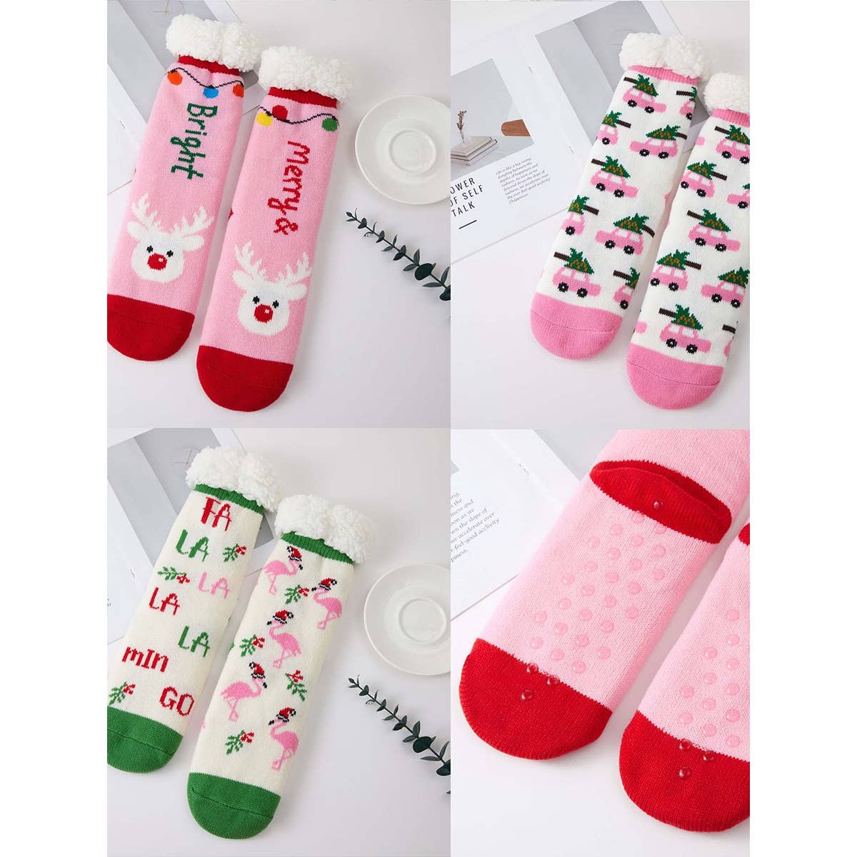 Festive Holiday Sherpa Lined Slipper Socks