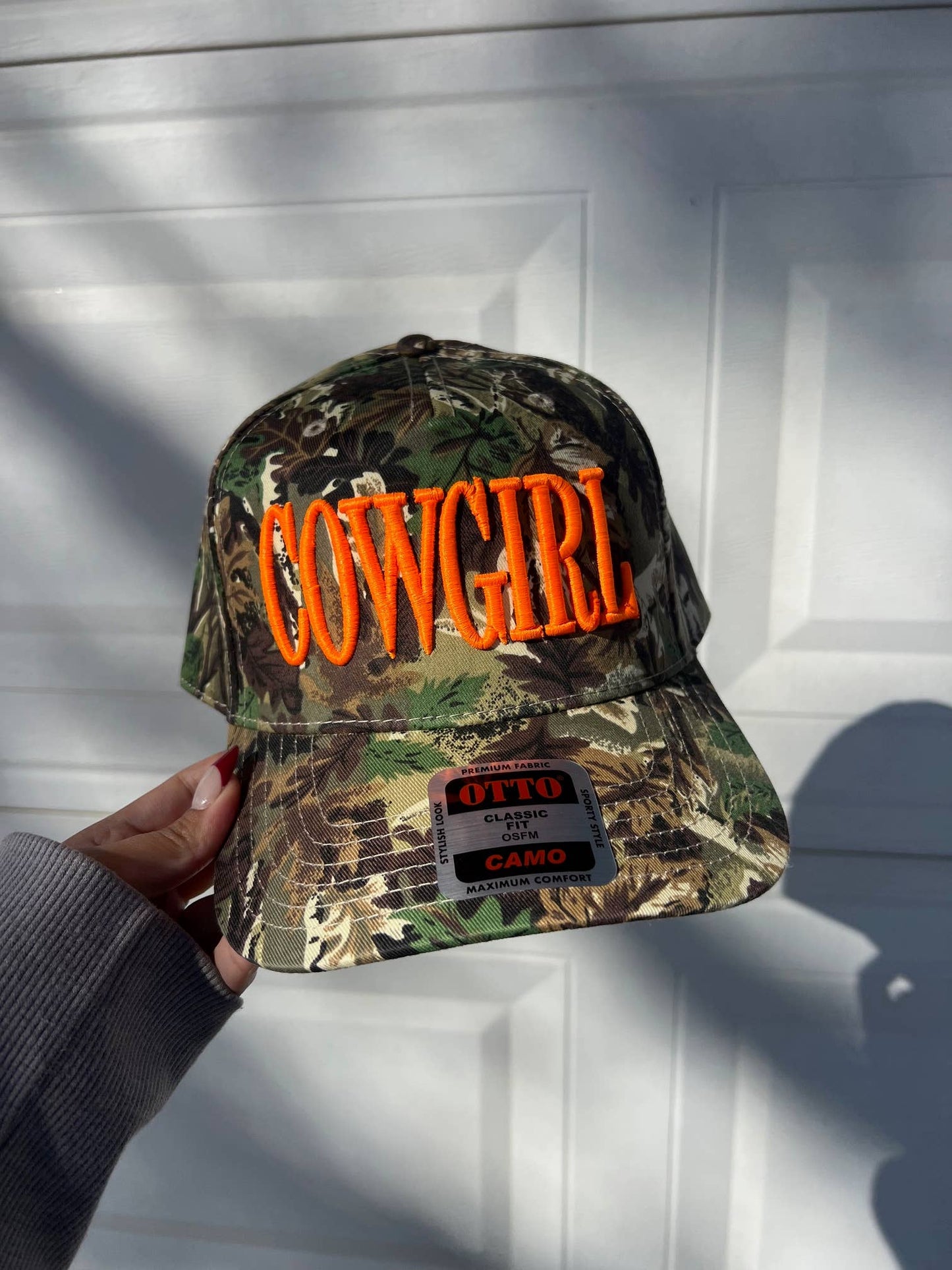 Camo Neon Cowgirl Embroidered Trucker Hat