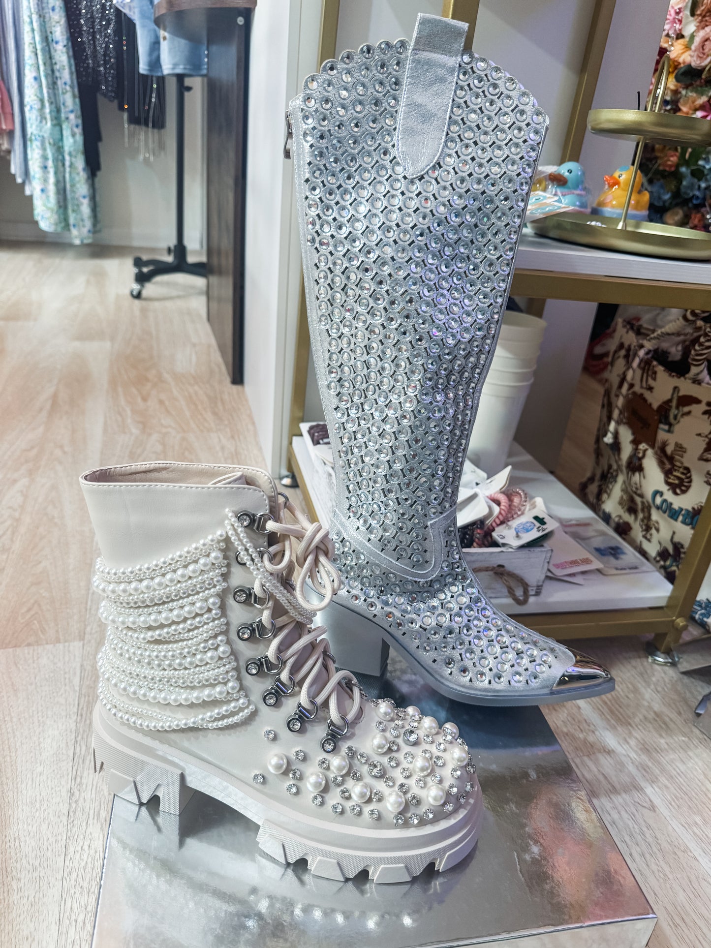Azalea Wang Diamond White Boots