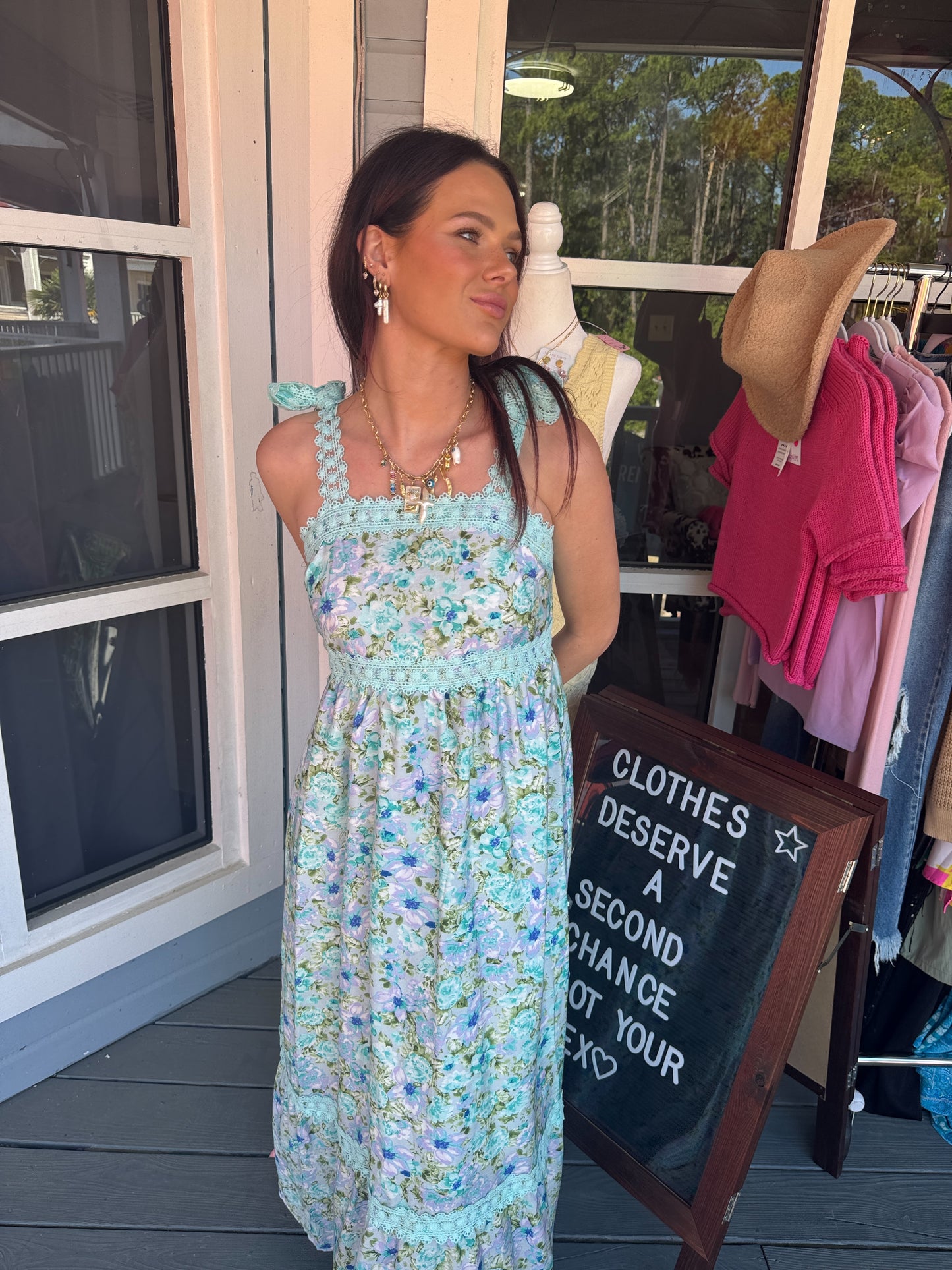 Floral Lace Tied Strap Empire Waist Maxi Dress | S-XL