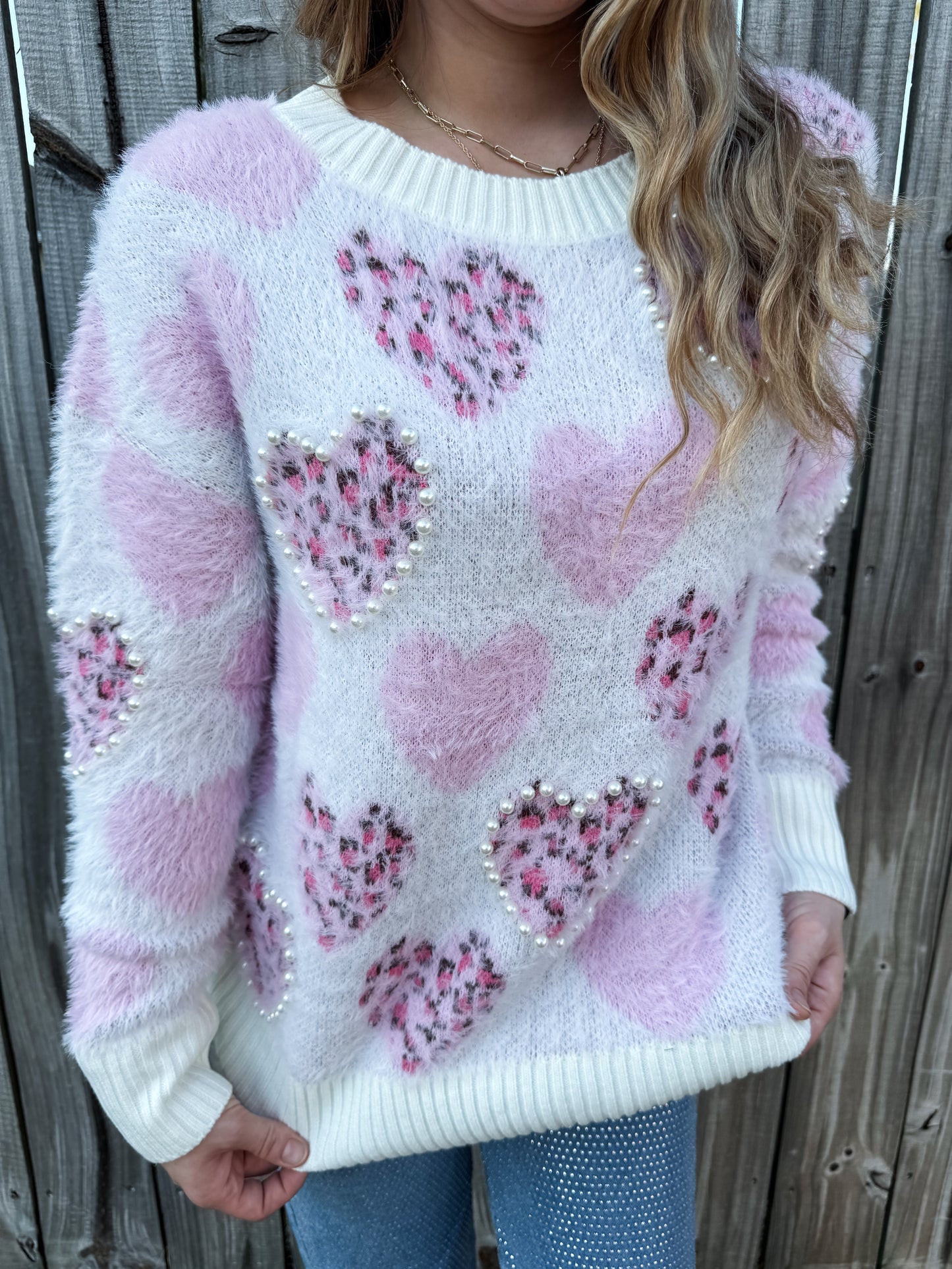 Love Pearls Fuzzy Sweater