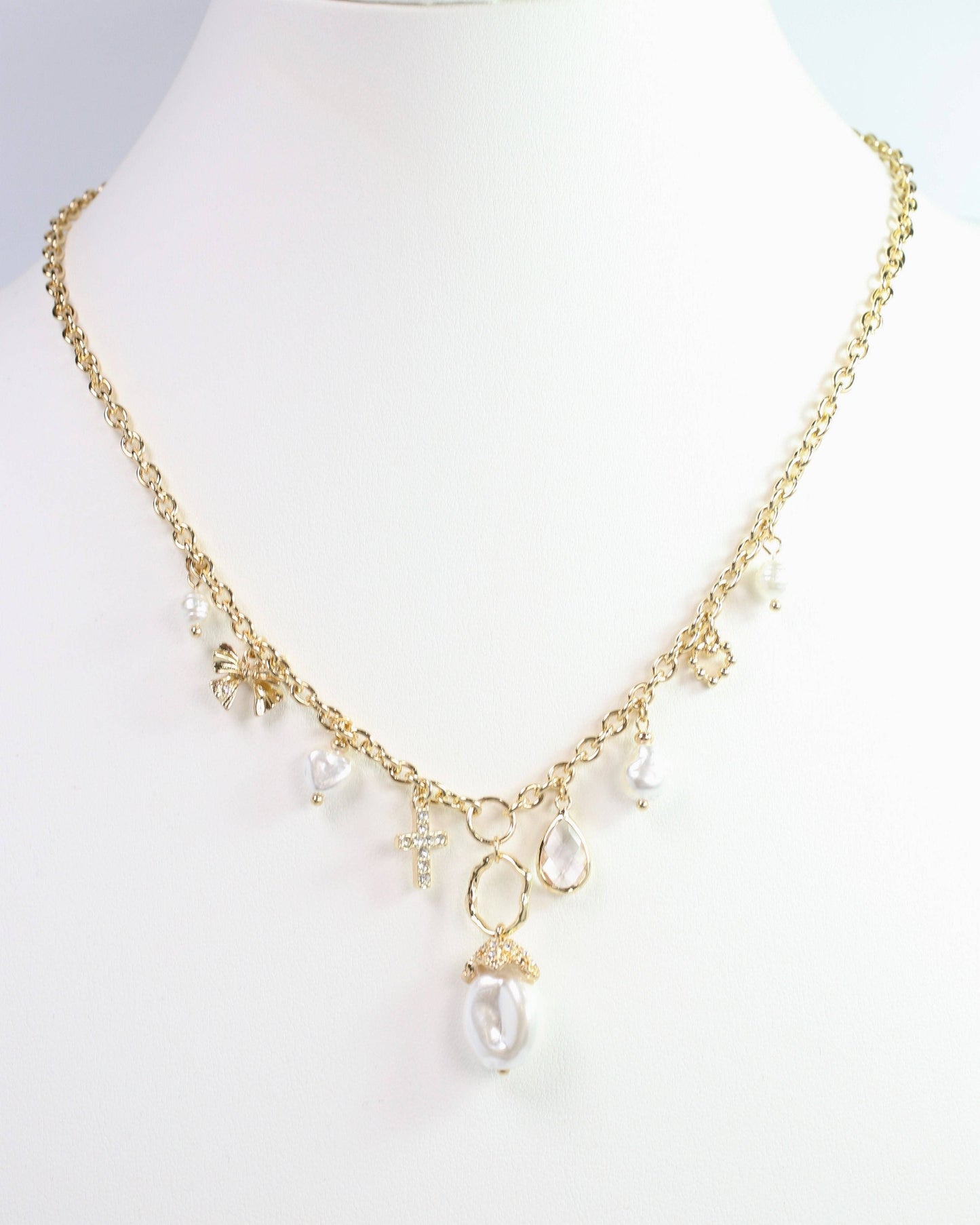 Packard Pearl Charm Necklace Gold