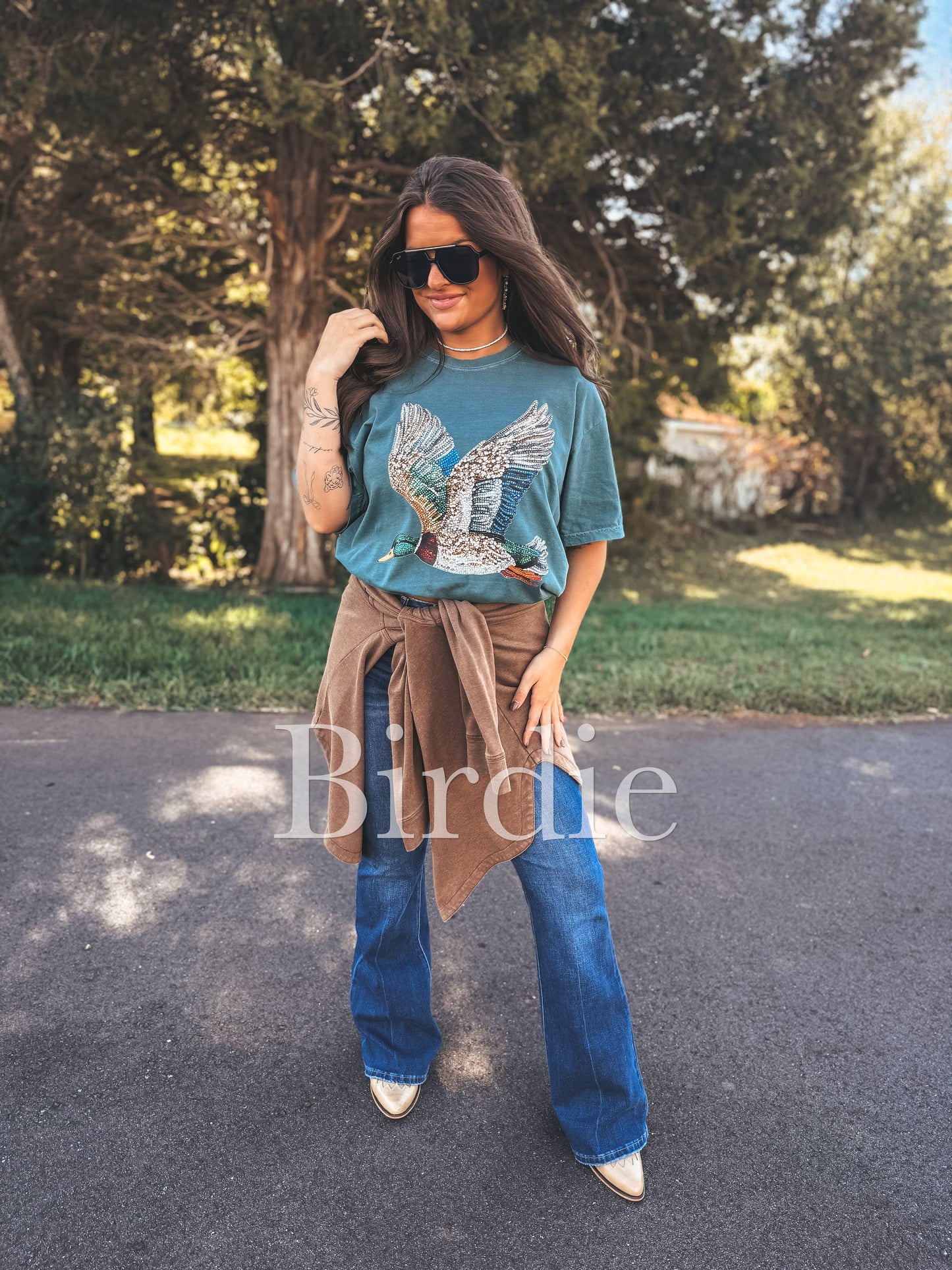 Giulia’s Faux Rhinestone Duck Graphic Tee on Blue Spruce