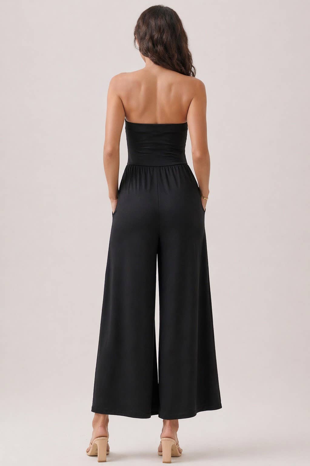 V SHAPE DROP WAIST TUBE JUMPSUIT (Olive & Black)