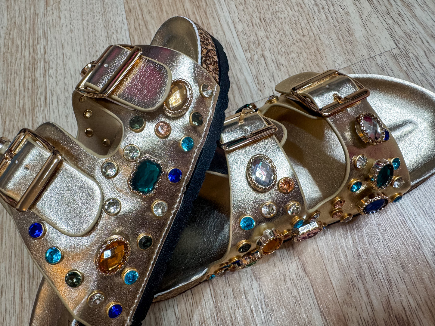 Azalea Wang Gold Jeweled Sandals