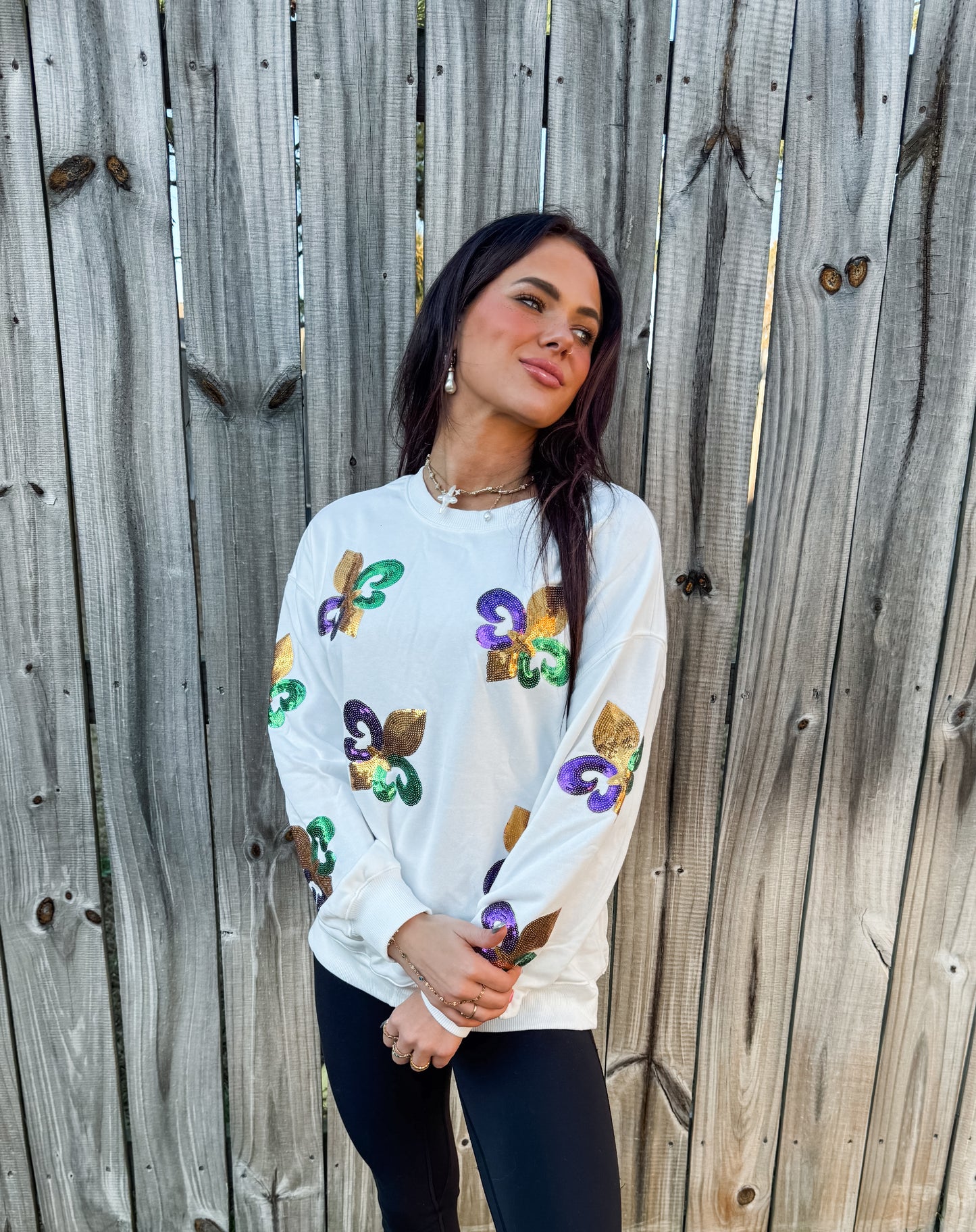 Mardi Sequin White Sweatshirt