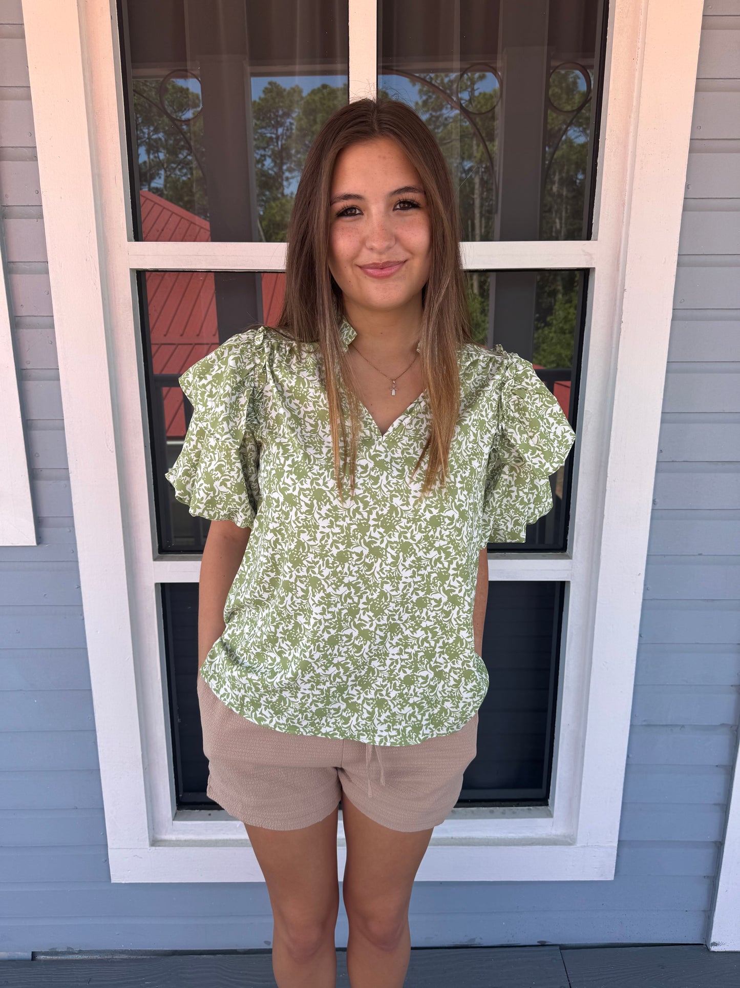 Bali Green Ruffle Blouse Top