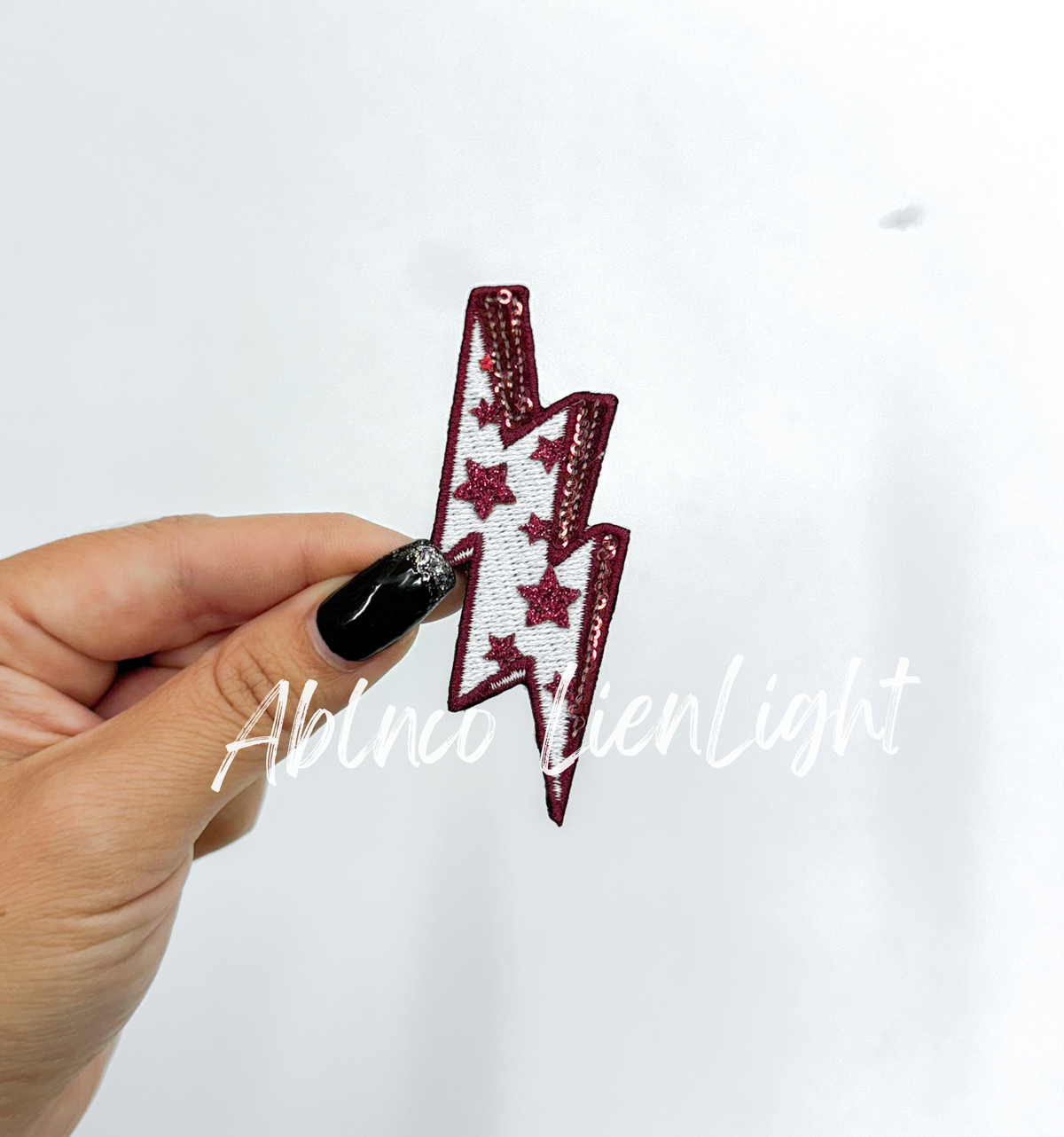 Maroon glitter star lightning bolt filler patch iron on