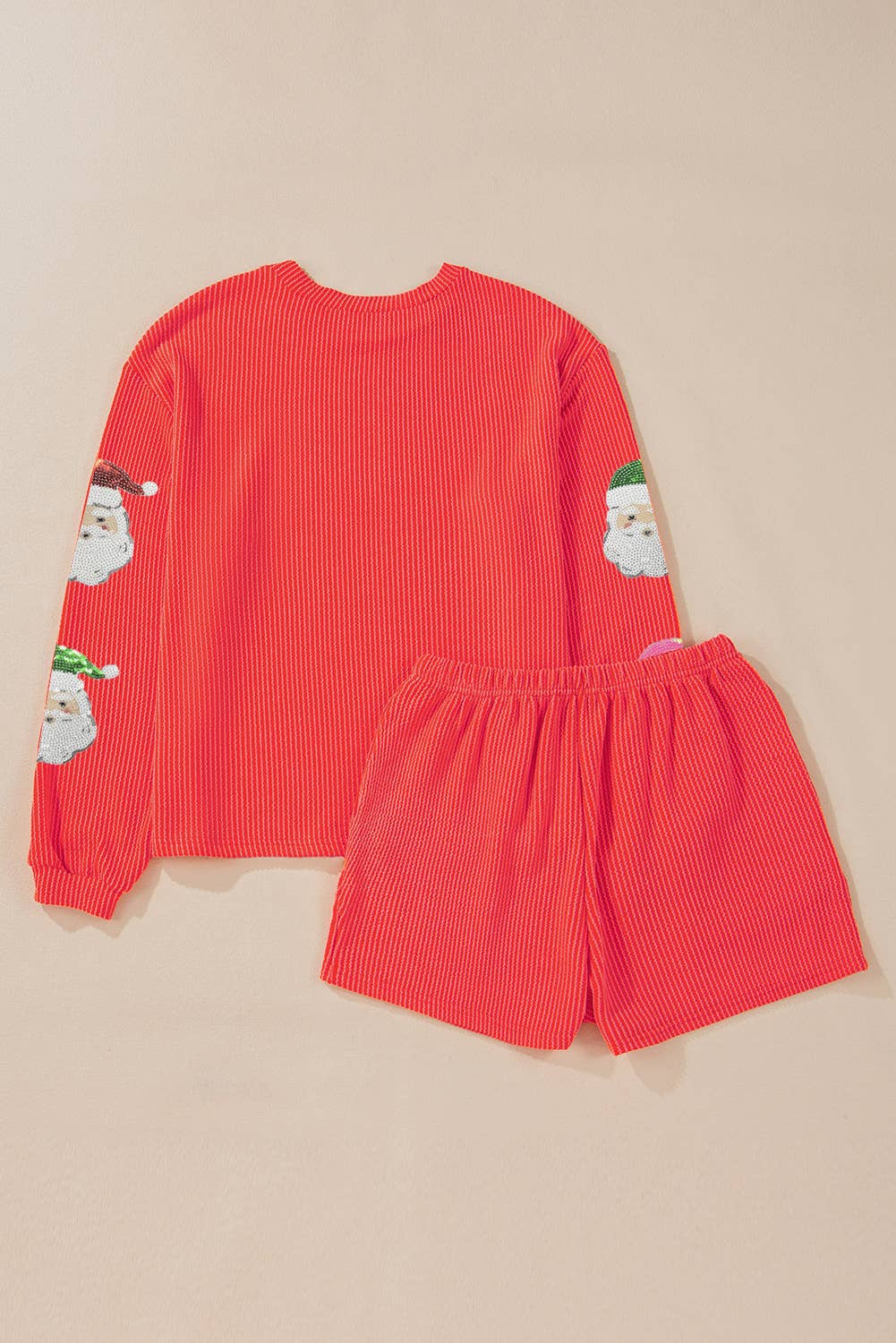Santa Christmas Sequin Graphic Corded Pajamas Set | S-XL