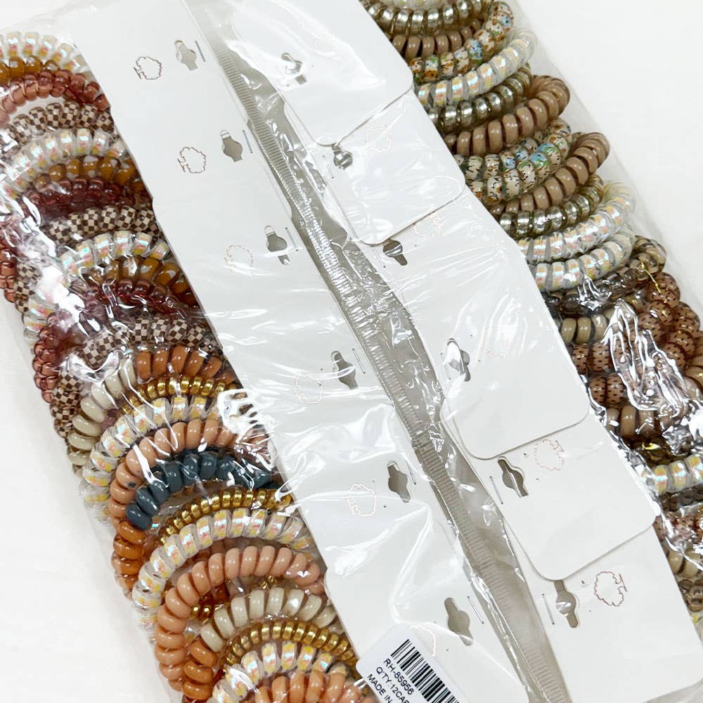 Brown Tone Multi Design Spiral Hair Ties