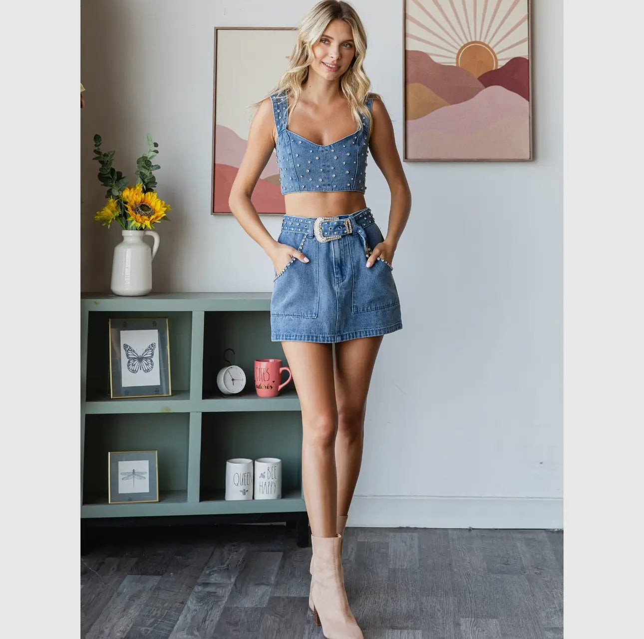 Rhinestone Babe Denim Top