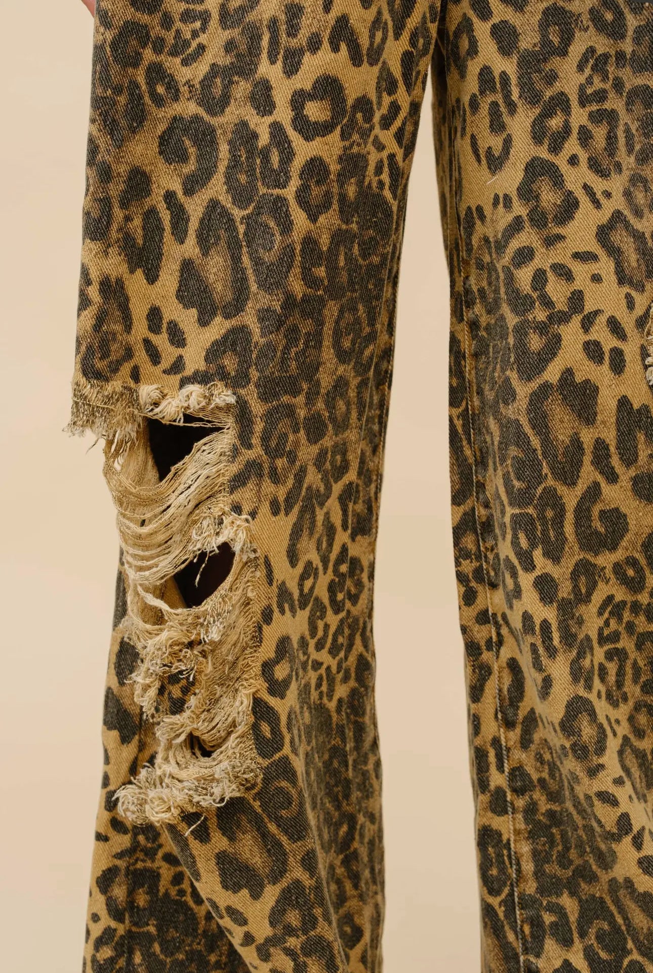 Leopard Mid Rise Distressed Jeans