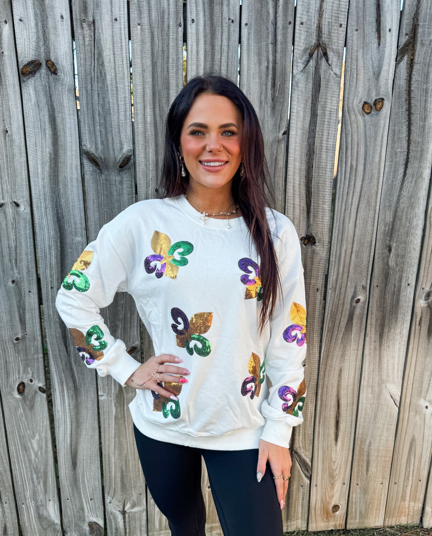 Mardi Sequin White Sweatshirt