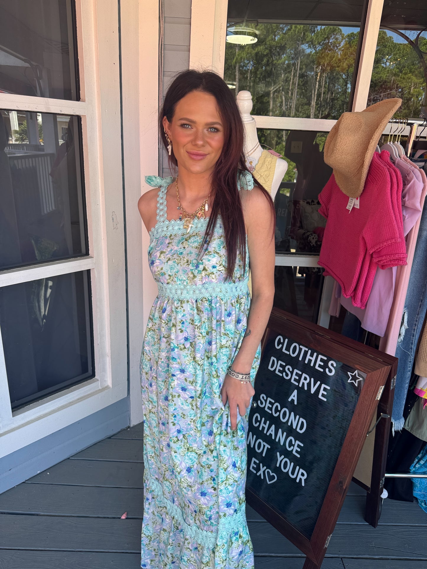 Floral Lace Tied Strap Empire Waist Maxi Dress | S-XL
