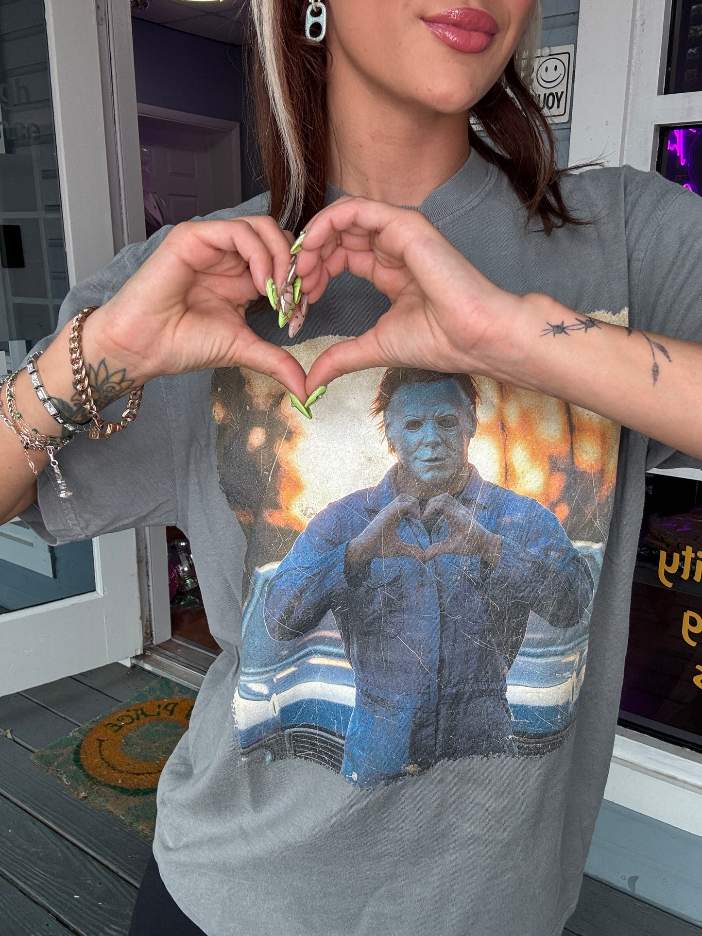 Michael Myers Heart Gray Graphic Tee