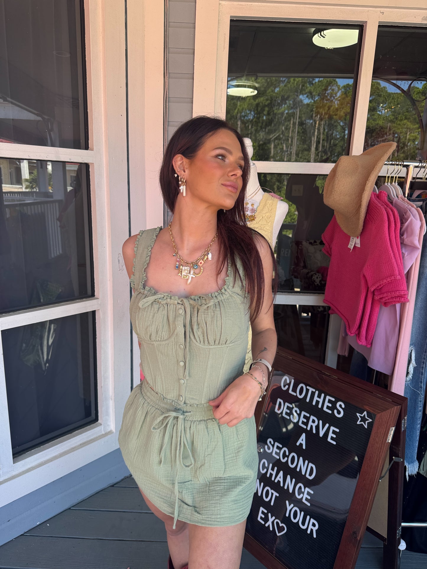 LACE TRIM DETAIL SMOCKED CORSET TOP WITH MINI SKORT