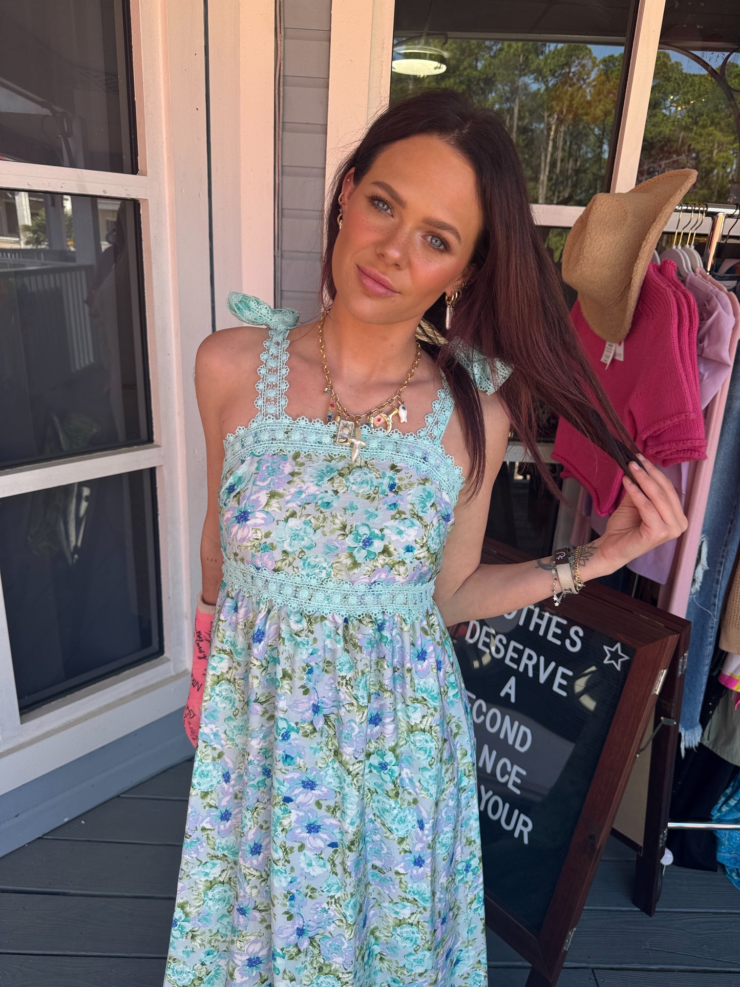 Floral Lace Tied Strap Empire Waist Maxi Dress | S-XL