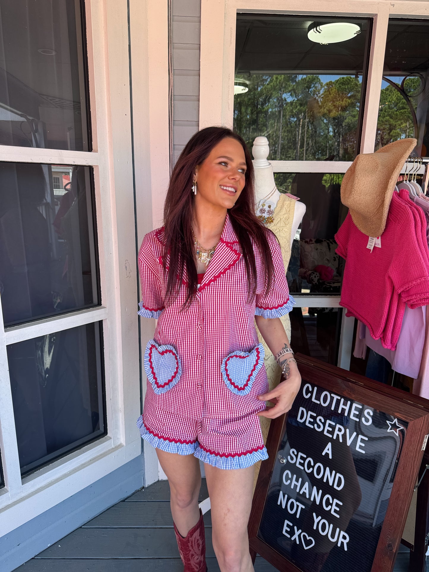PAJAMA TOP WITH HEART SHAPE POCKET ON THE FRONT WITH SHORTS