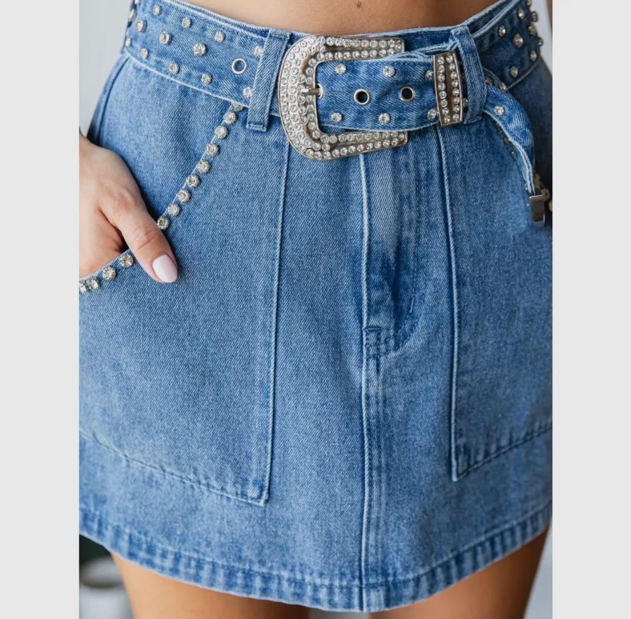 Rhinestone Babe Denim Skirt