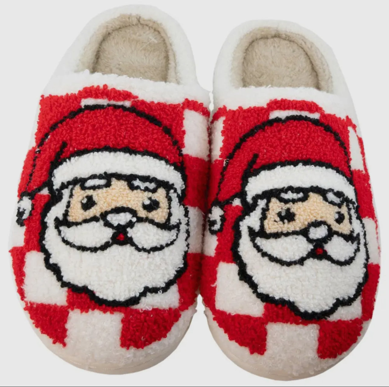 Jazmyn’s Checkered Santa Slippers