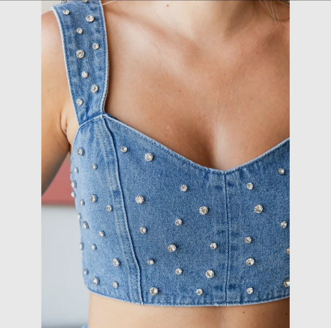 Rhinestone Babe Denim Top