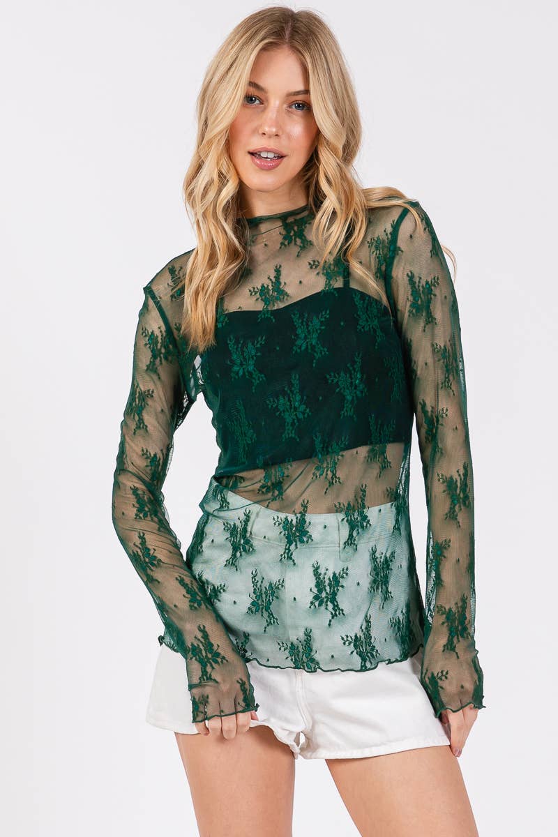 GAME DAY LONG SLEEVE FLORAL LACE TOP