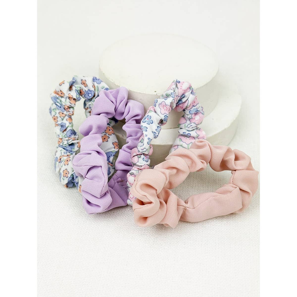 Soft Tone Solid and Ditsy Floral Print Scrunchie