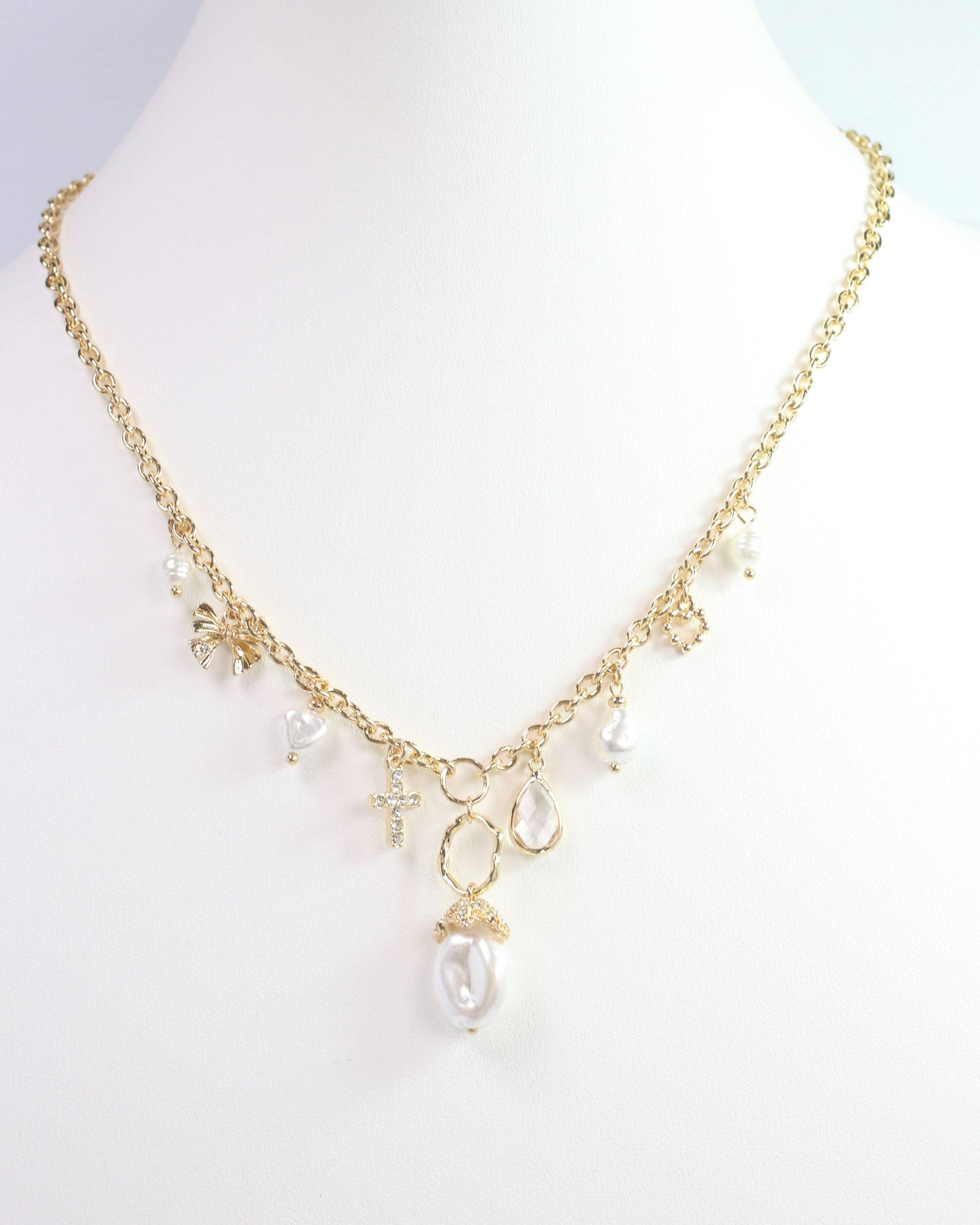Packard Pearl Charm Necklace Gold