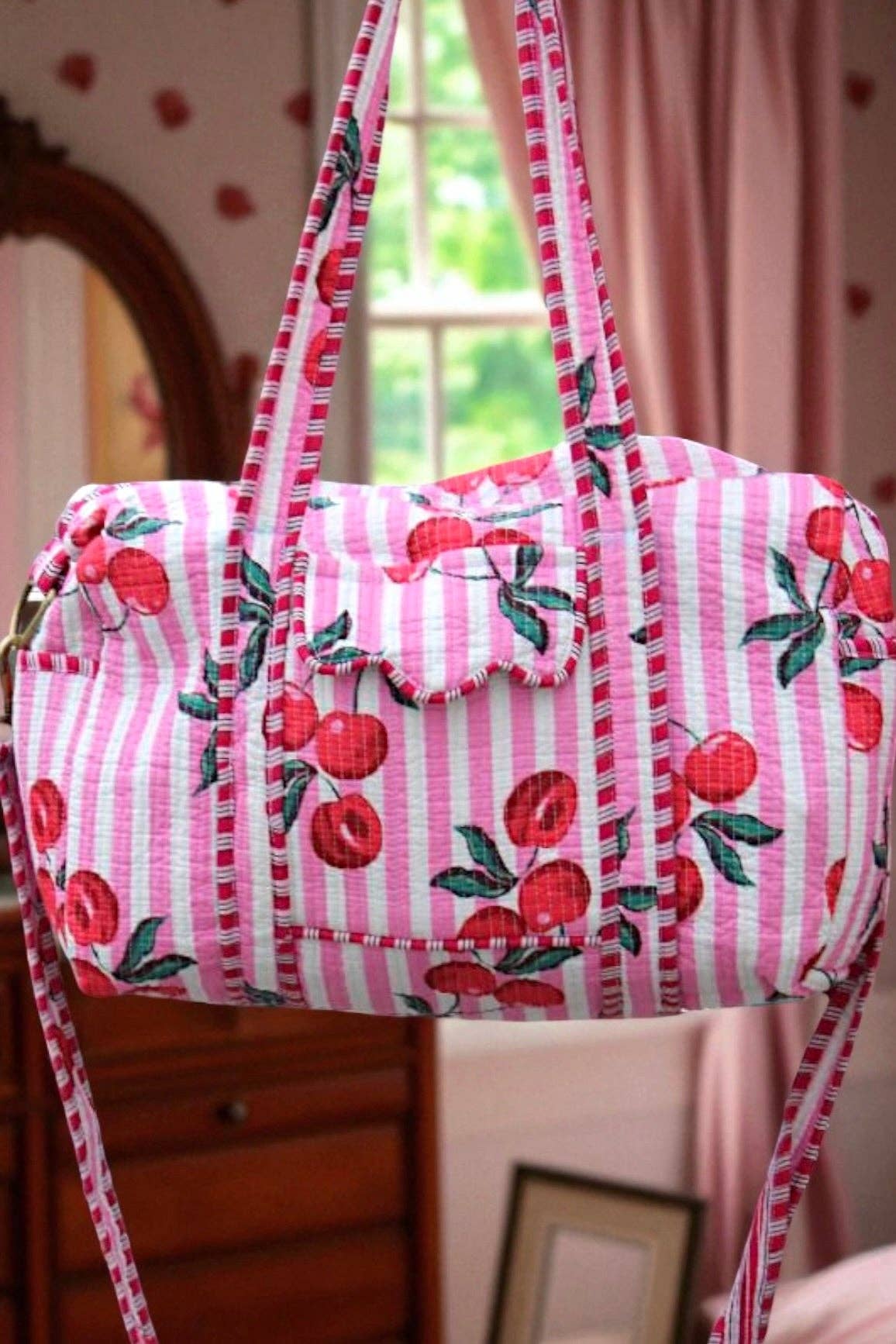 Palmer Pink Striped Cherry Duffle Bag