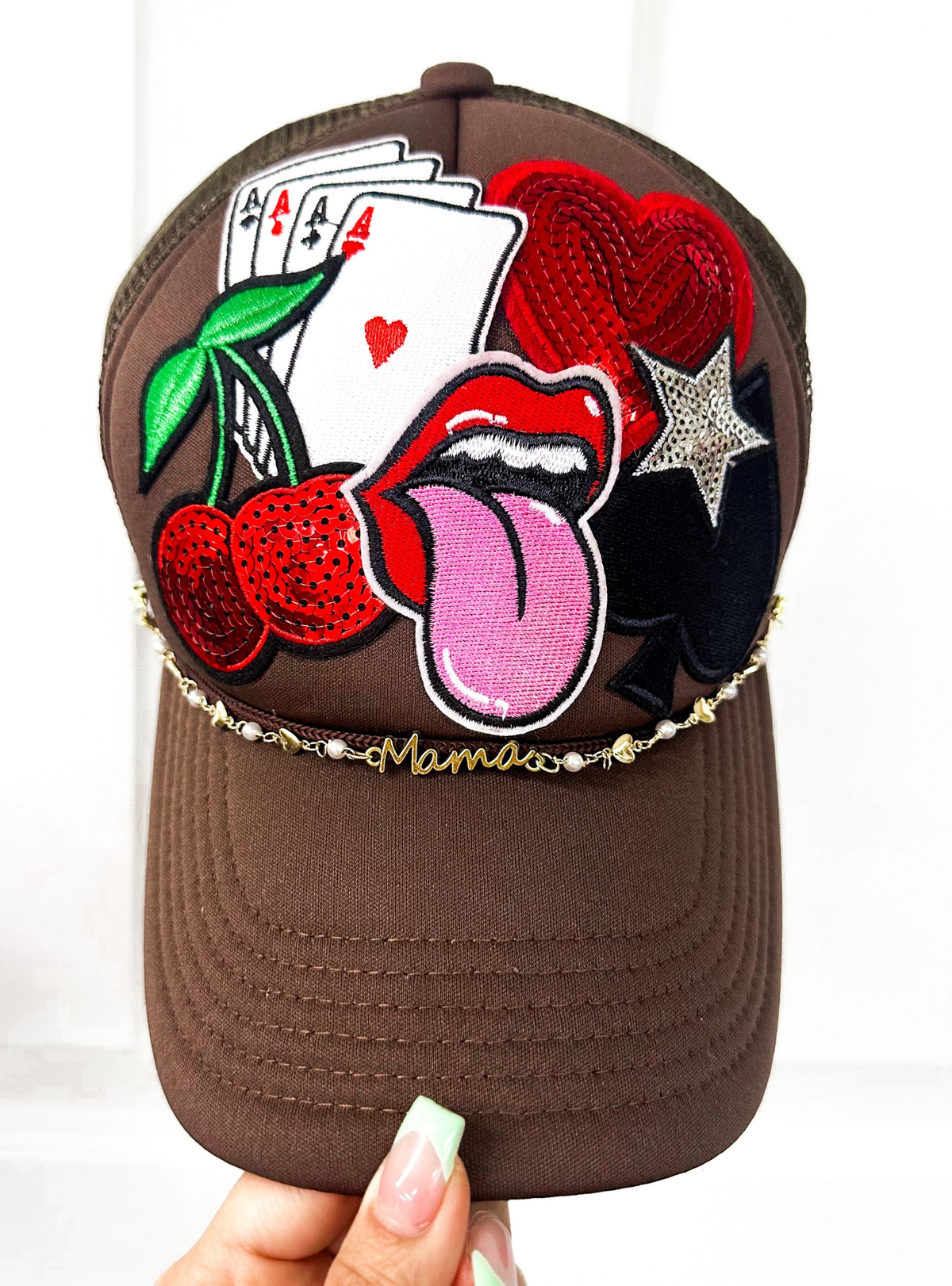 Trucker hat chains hat jewelry accessories pearls mama chain