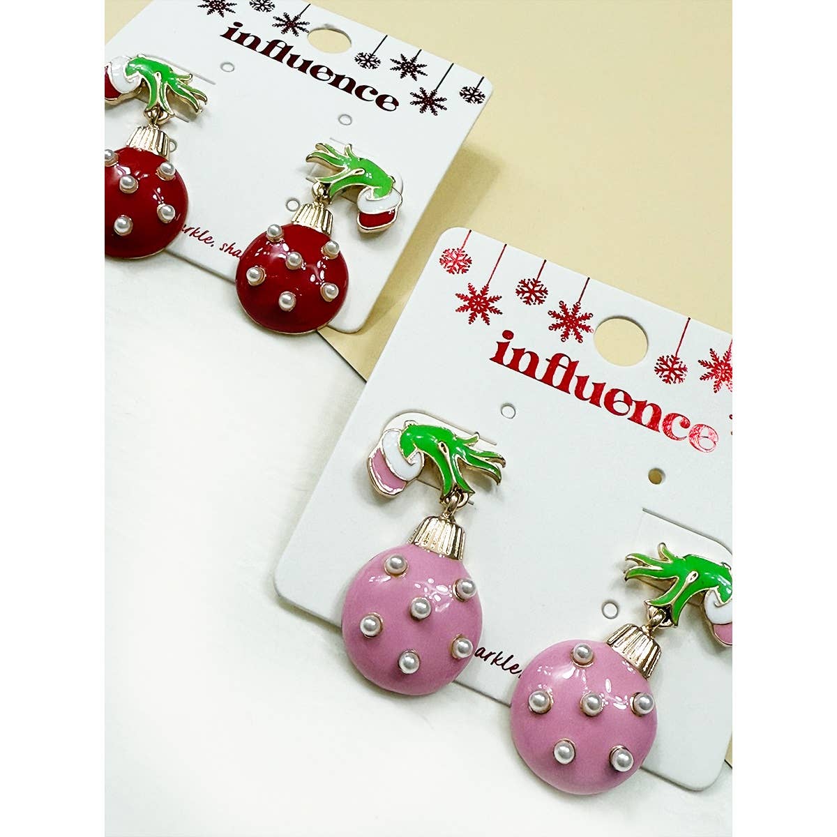 Green Monster Hands Christmas Ornament Earring Set