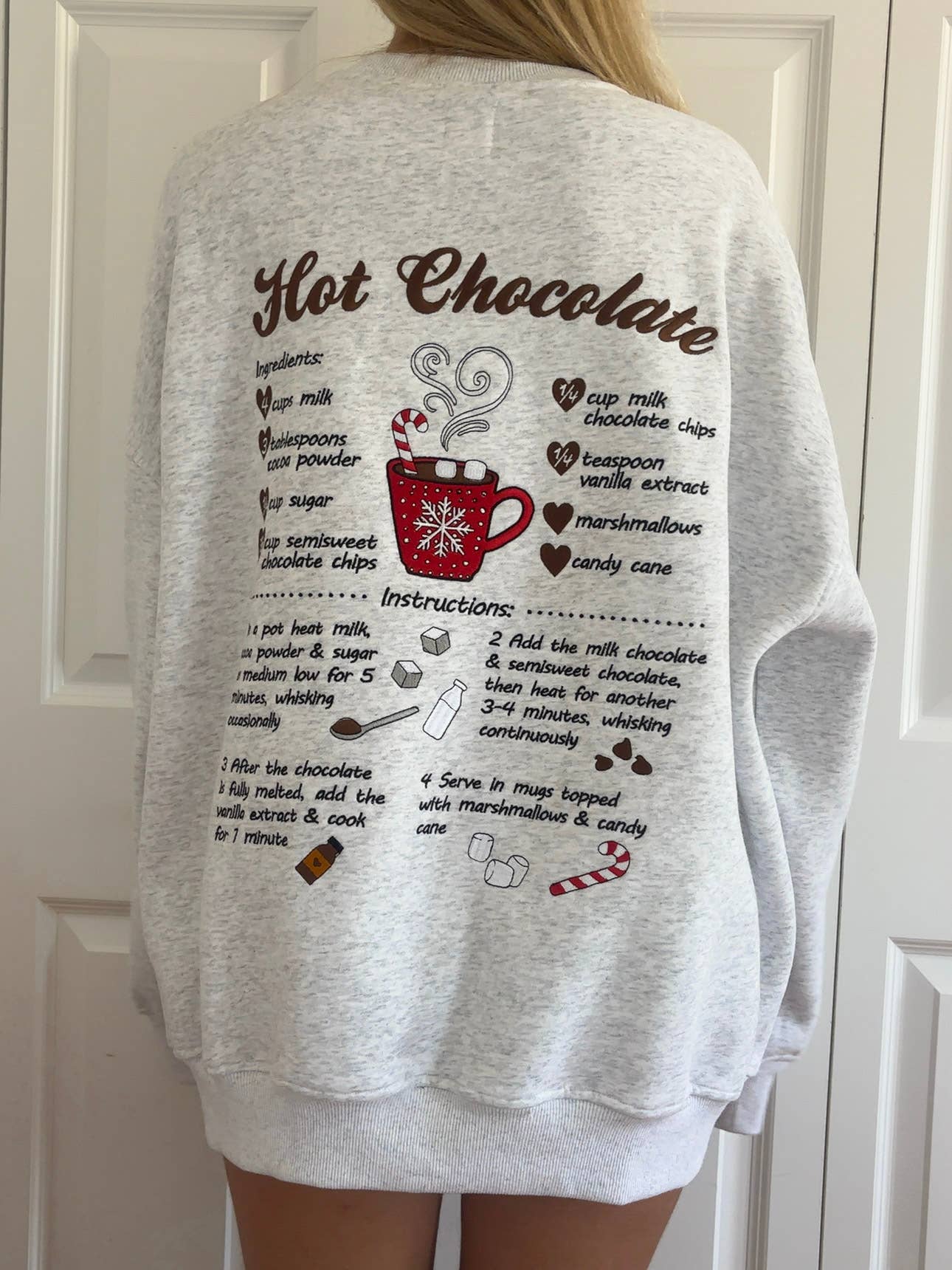 Hot Chocolate Recipe Christmas Embroider Sweatshirt