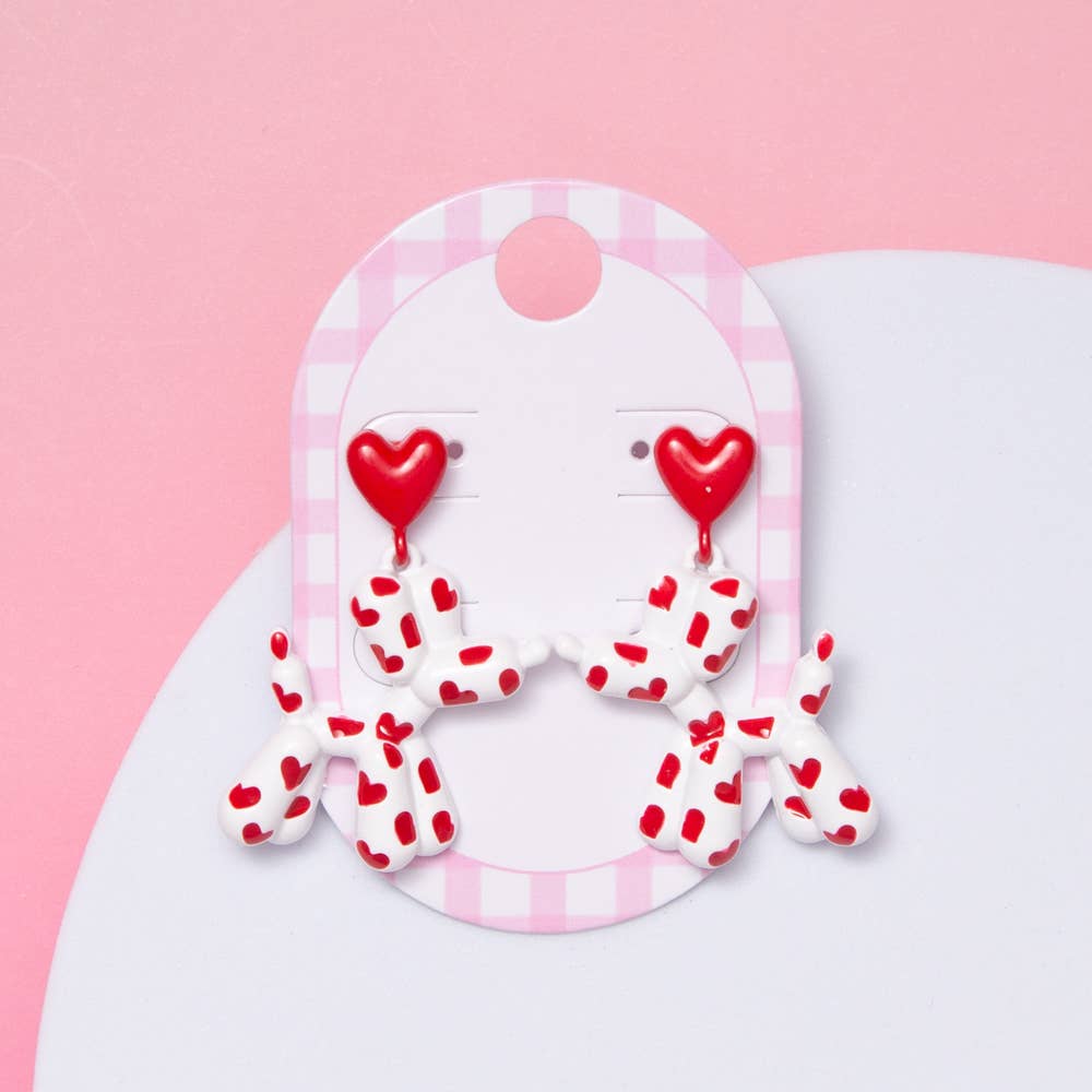 Pink Balloon Poodle Dog Post Dangle Earrings