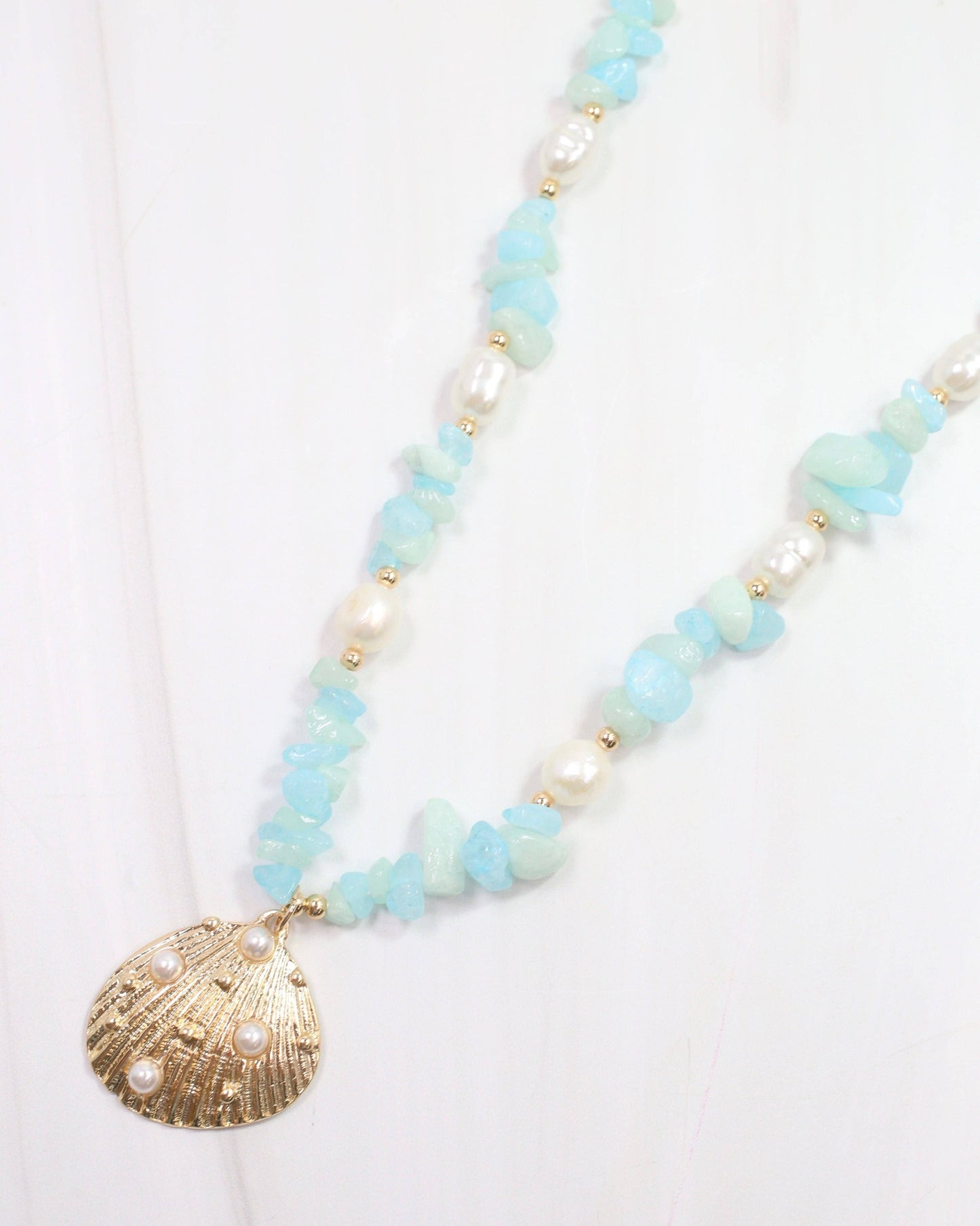 Konya Mixed Bead Shell Necklace Gold