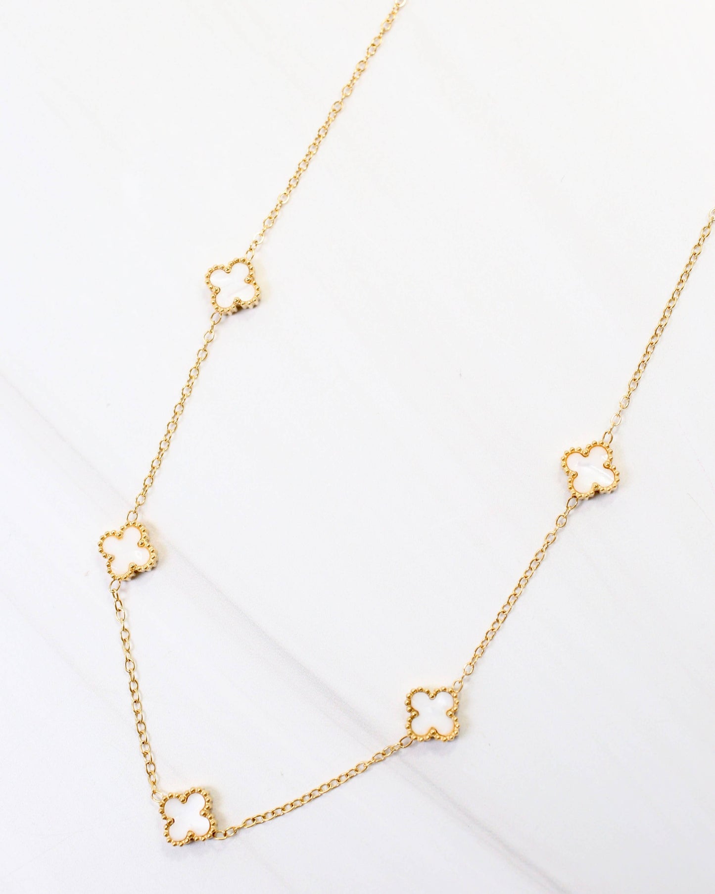 Vineland Mother of Pearl Clover Necklace WR Gold