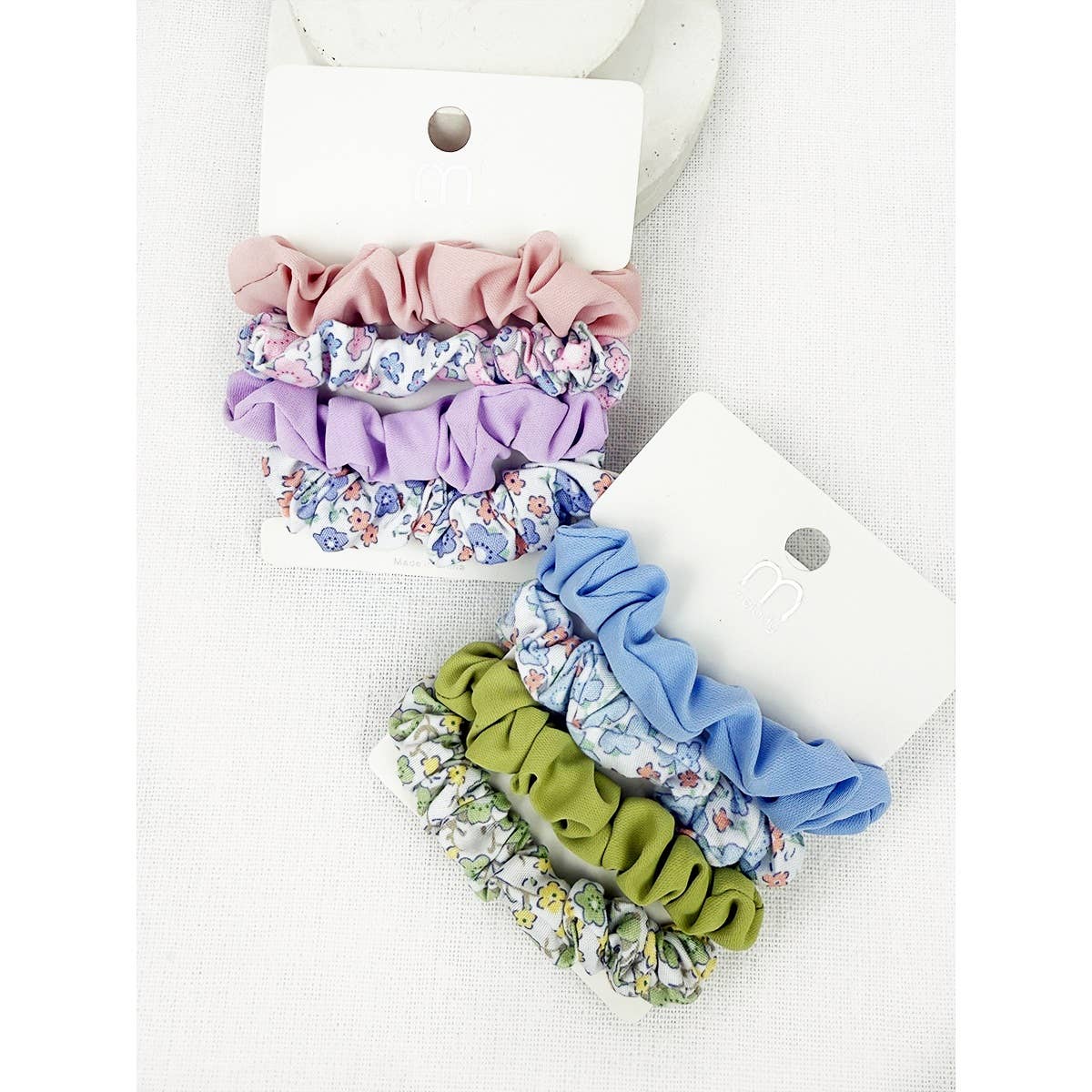 Soft Tone Solid and Ditsy Floral Print Scrunchie