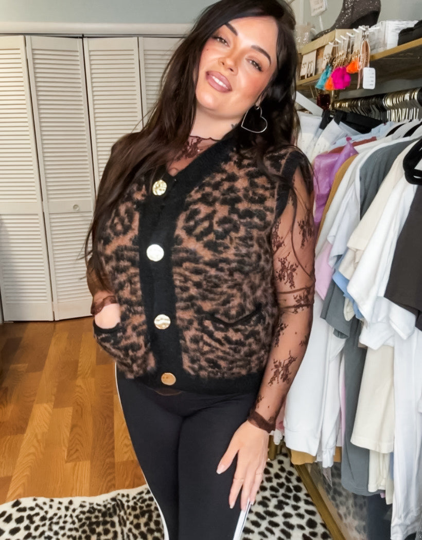 Leopard Knit Sweater Vest