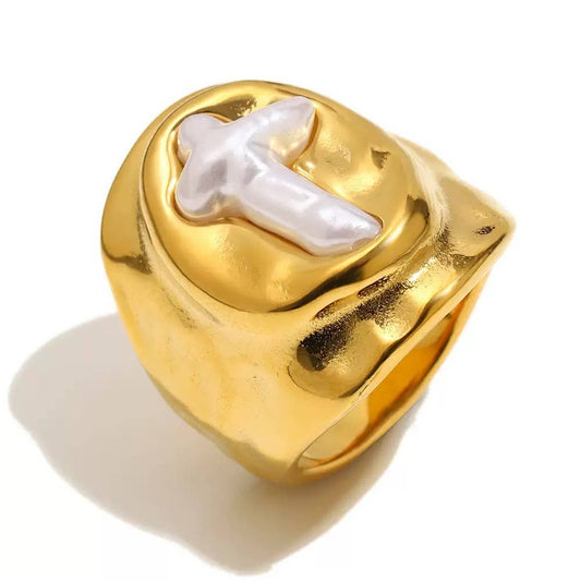 Pearl Cross Ring Water Resistant