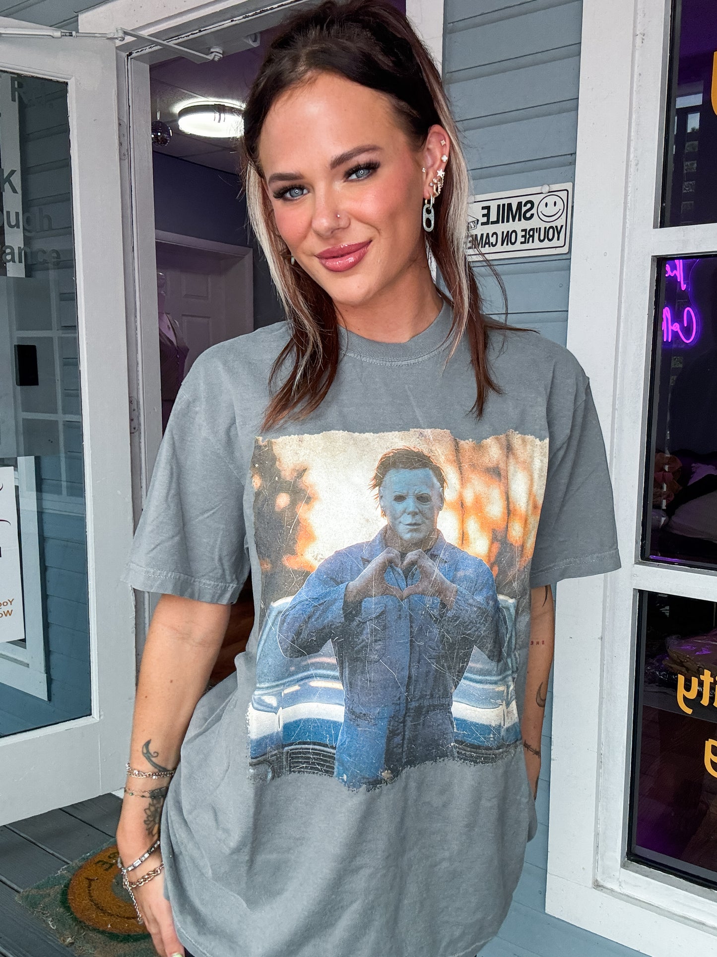 Michael Myers Heart Gray Graphic Tee